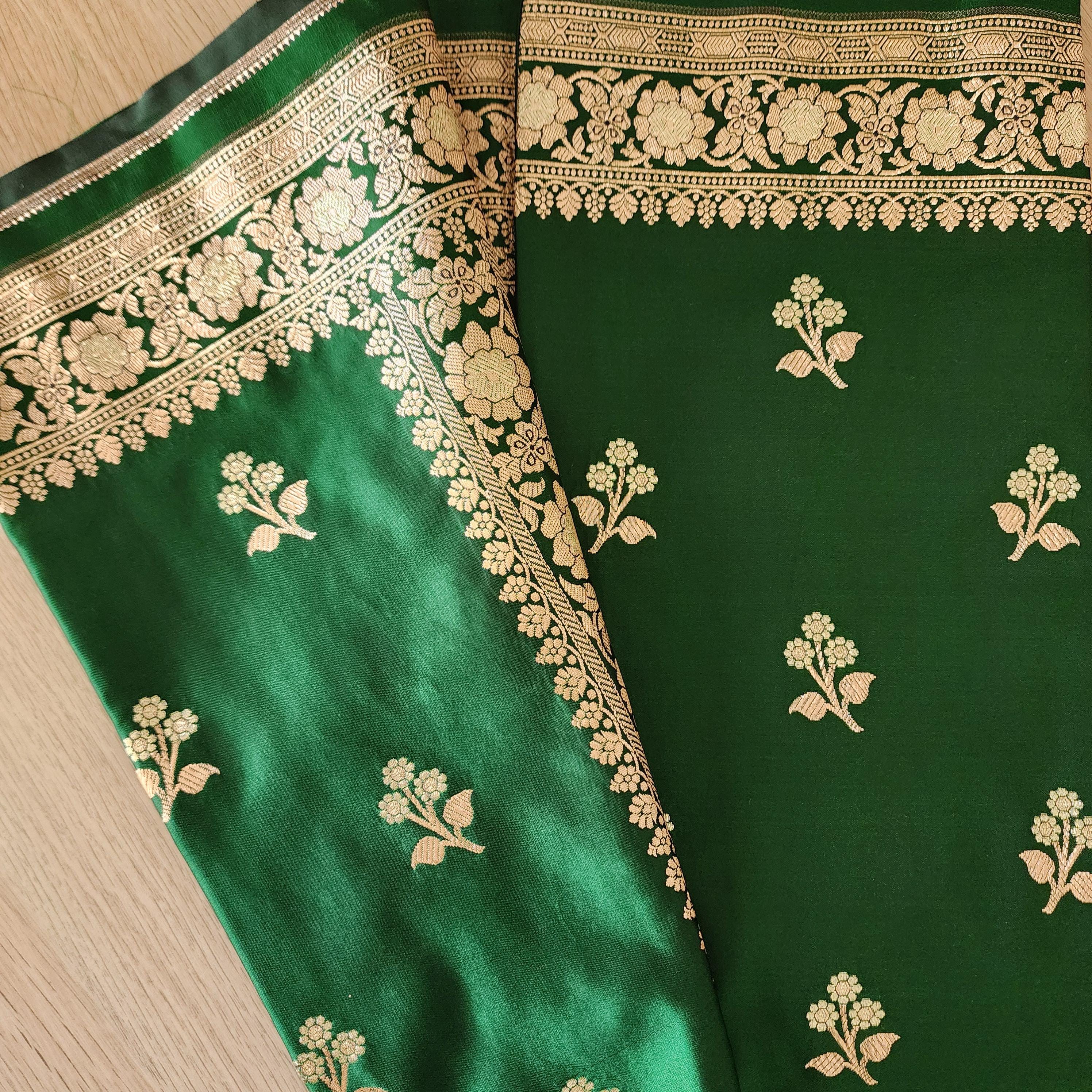 Exquisite Emerald Green, Pure Banarasi Katan Silk Saree with Rich Gold & Silver Zari Weaving