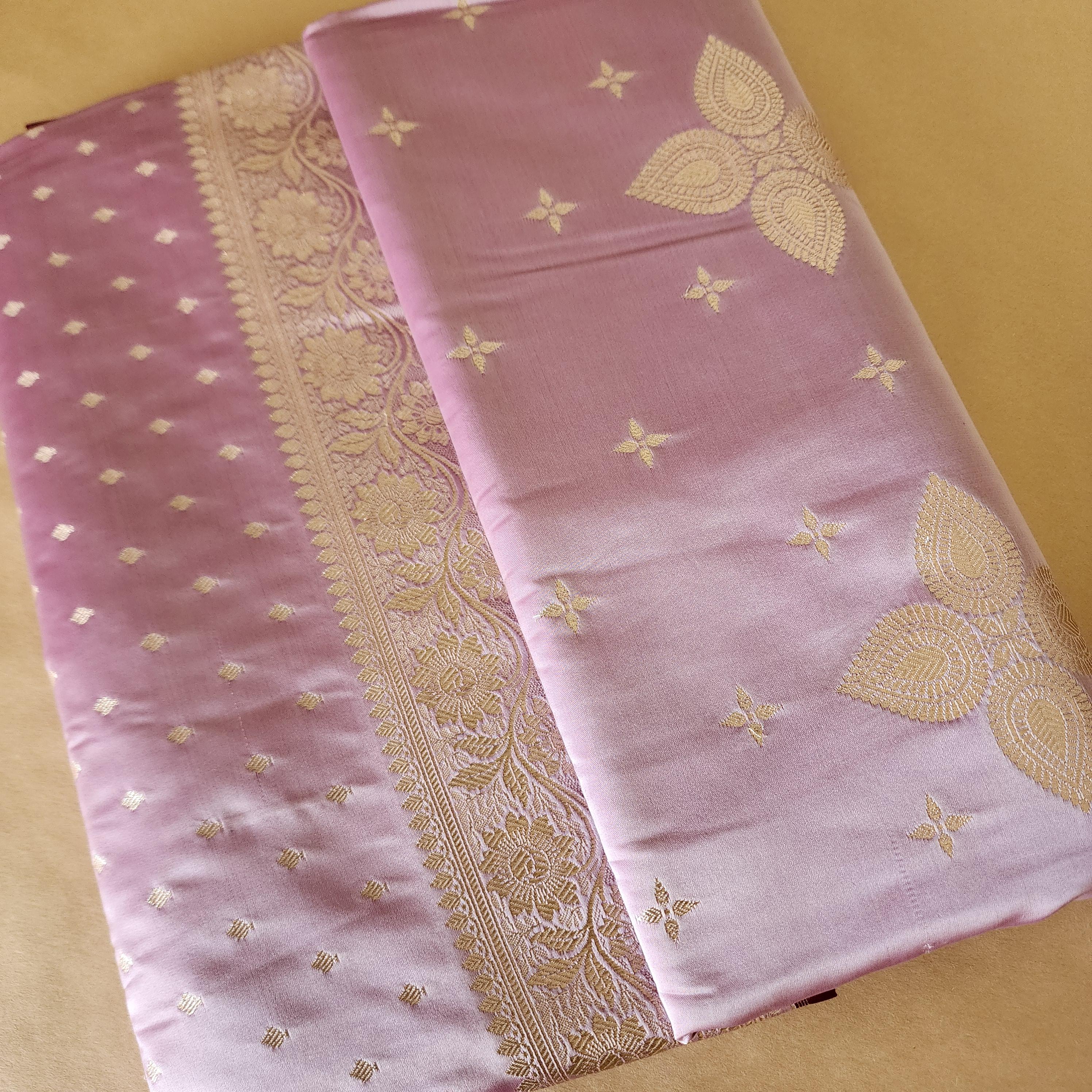 Lavender Purple Banarasi Katan Silk Saree | Light Gold Zari weaving