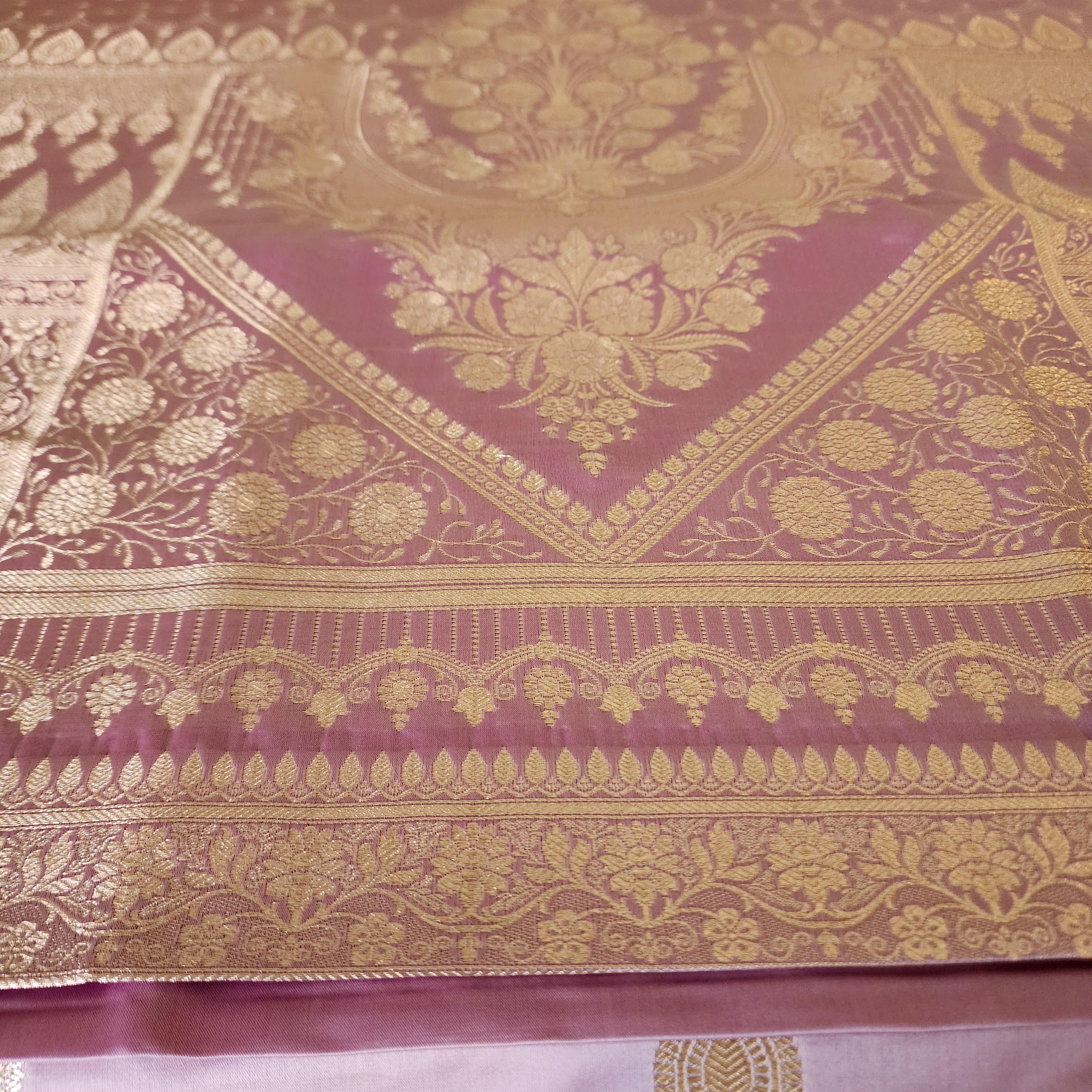 Lavender Purple Banarasi Katan Silk Saree | Light Gold Zari weaving