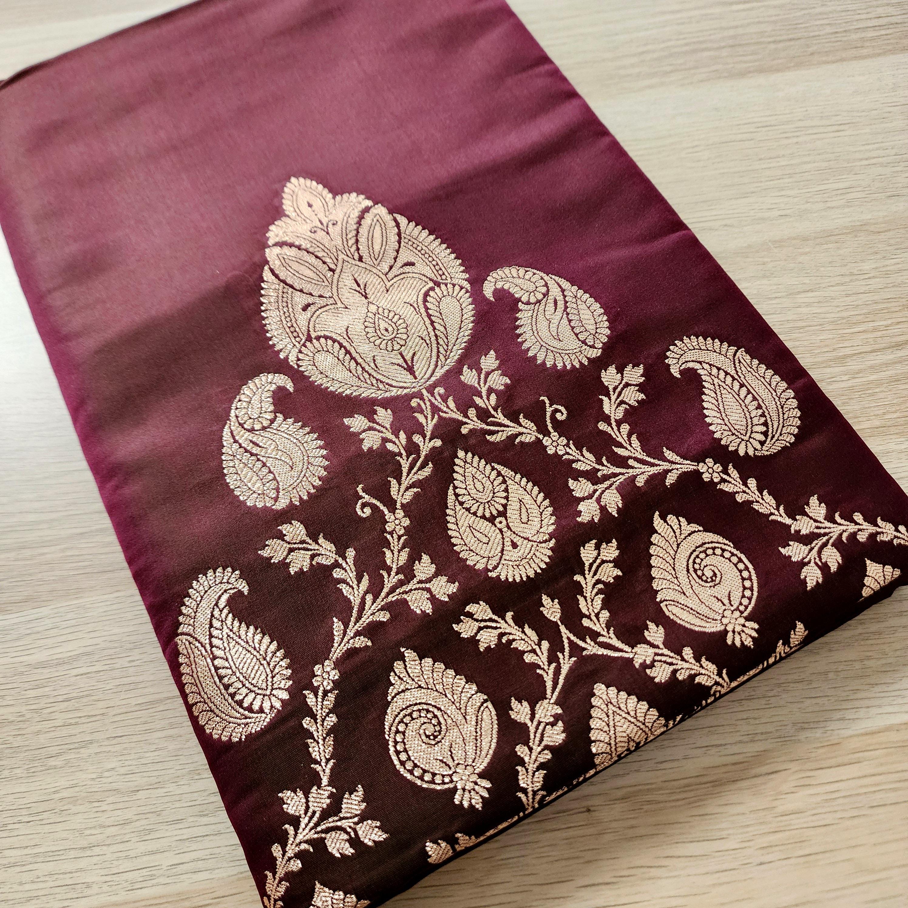 Rich Chocolate Brown Pure Banarasi Katan Silk Saree with light Gold Zari Weaving