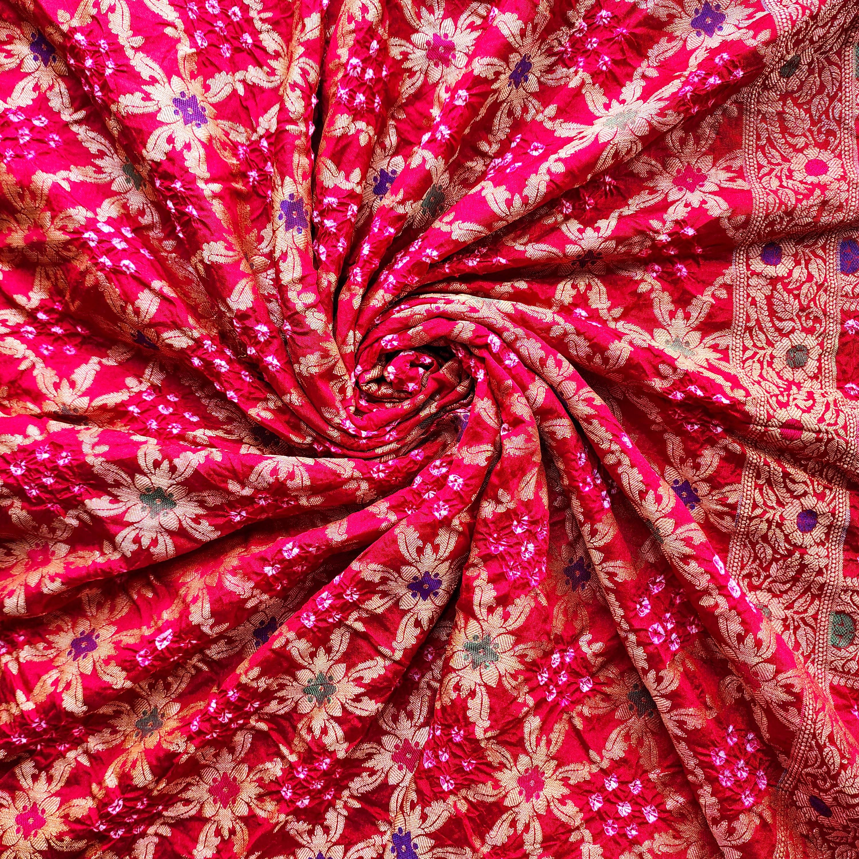 Maroon Red Bandhni dupatta with Banarasi Meenakari work