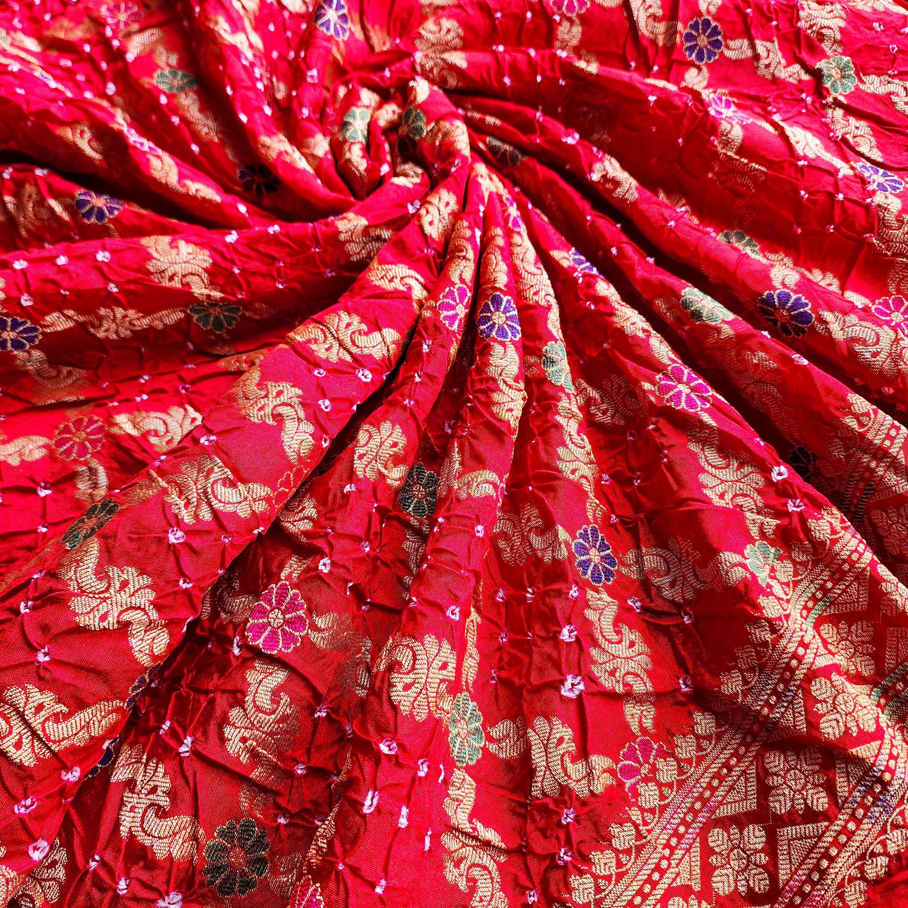Rich Red Bandhni dupatta with Banarasi Meenakari work