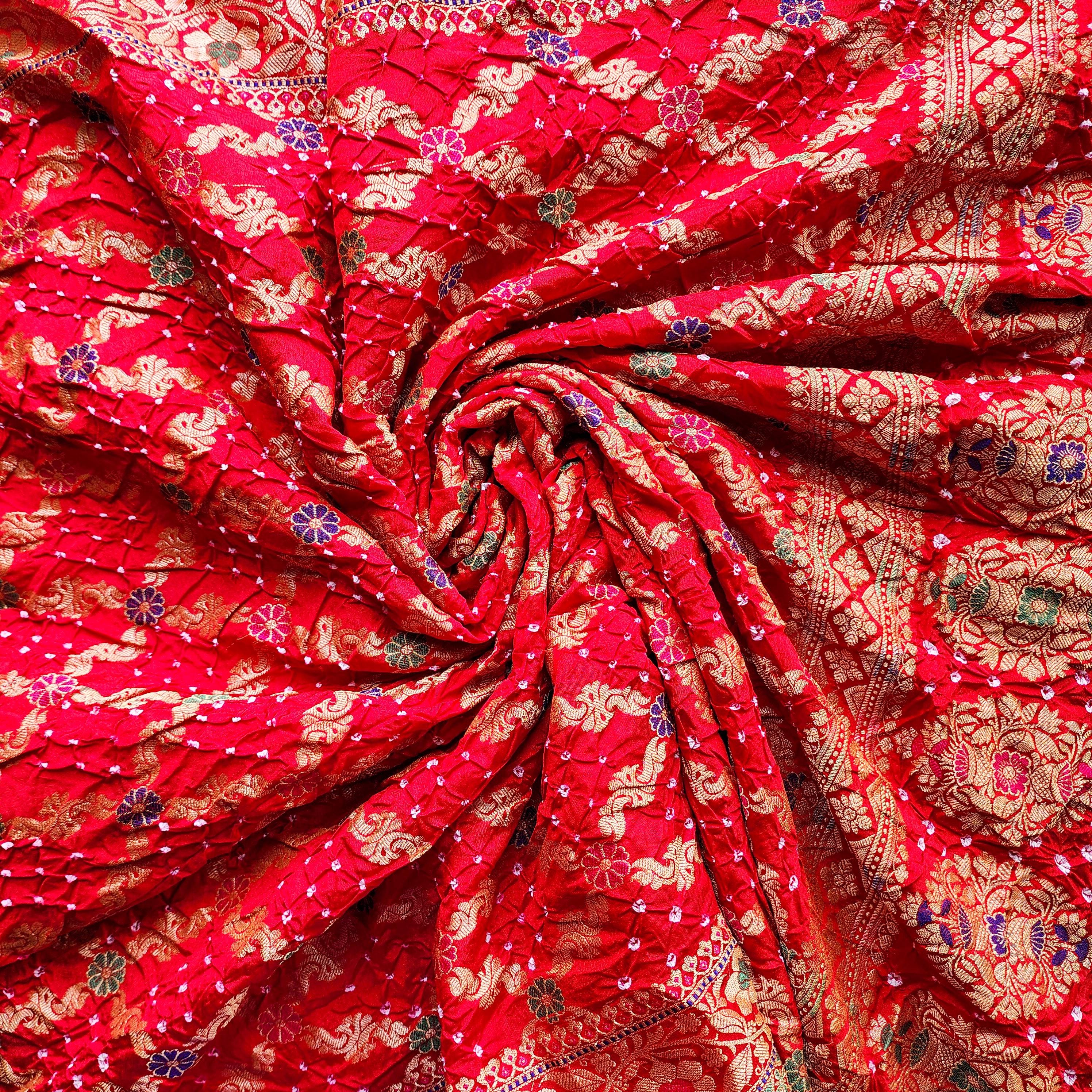 Rich Red Bandhni dupatta with Banarasi Meenakari work