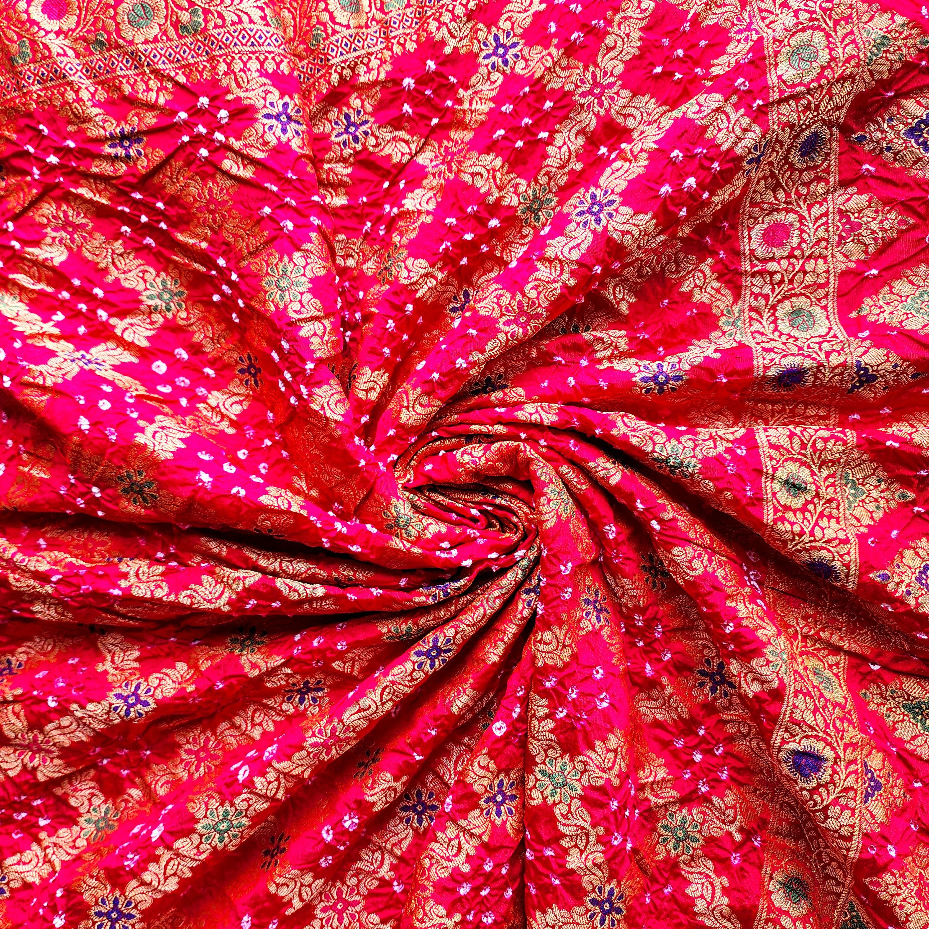 Rani Pink Bandhni dupatta with Banarasi Meenakari work