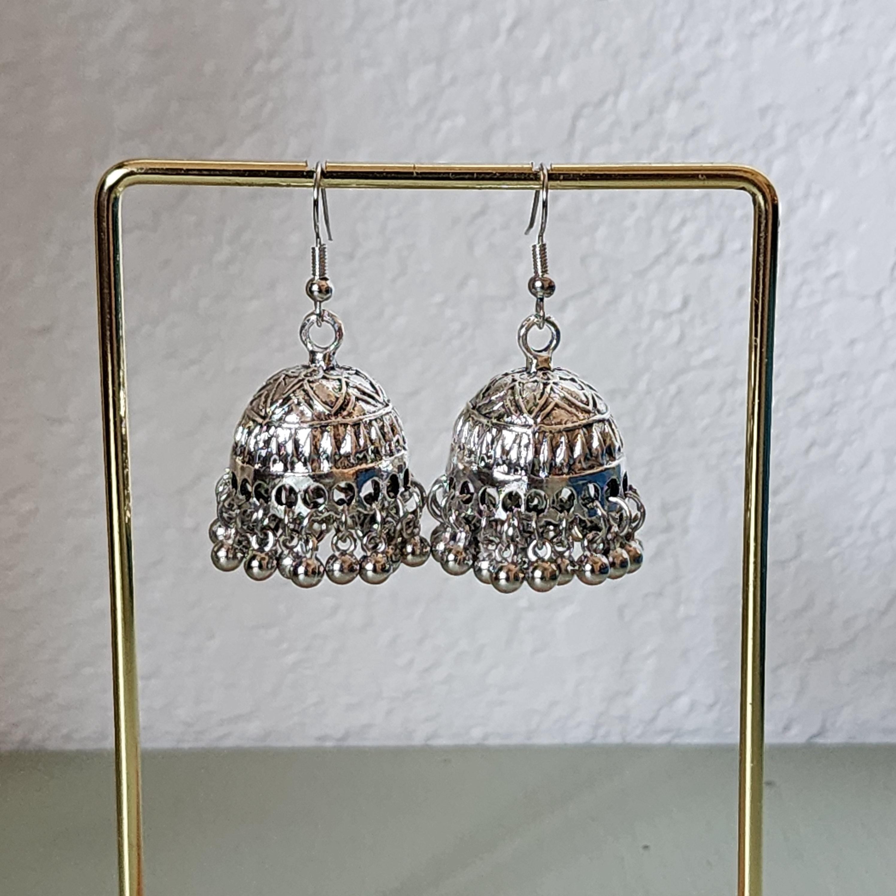 Oxidized Dome Jhumka Earrings Handmade Indian Boho Jewelry