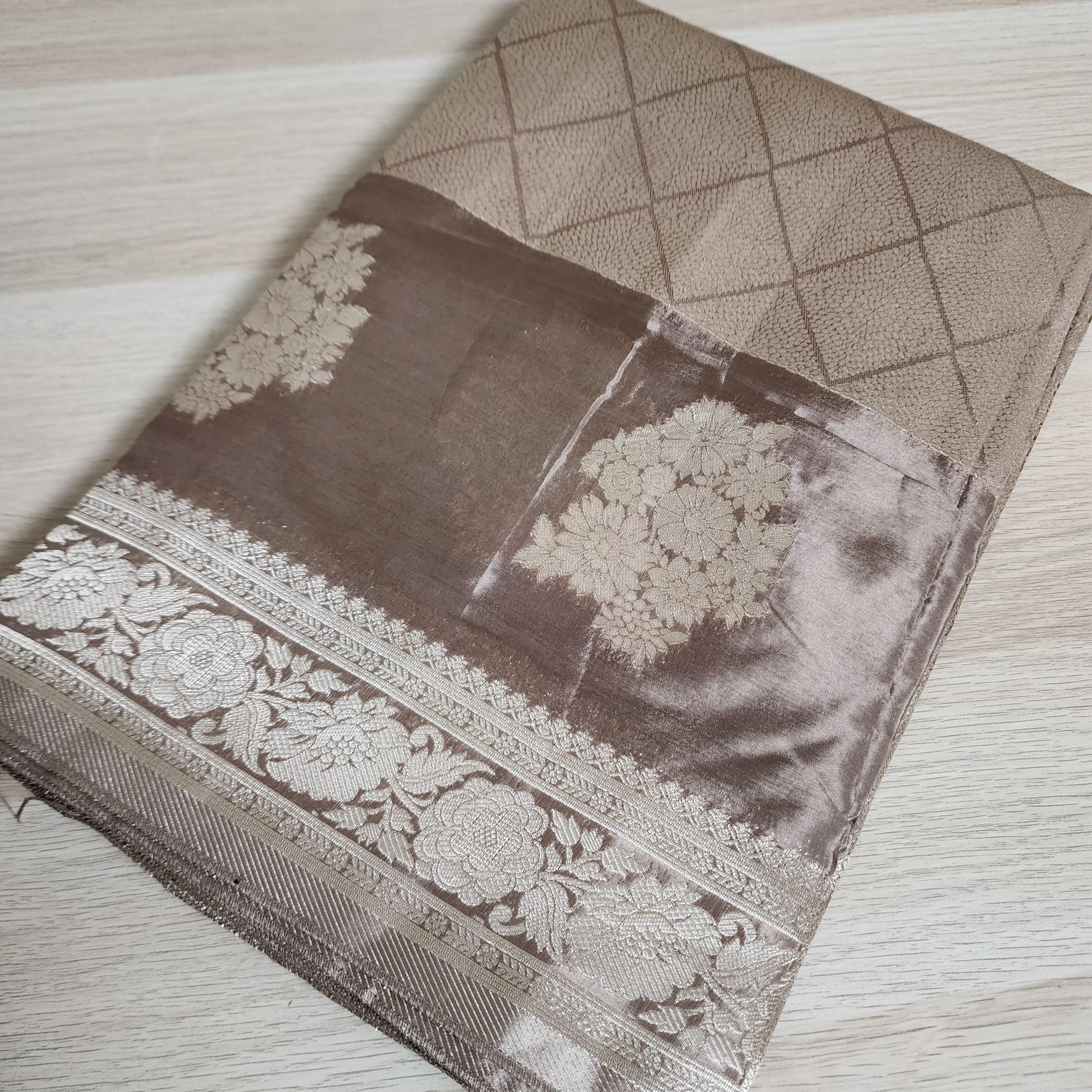 Banarasi Crape Georgette Saree in Gray & Silver Zari