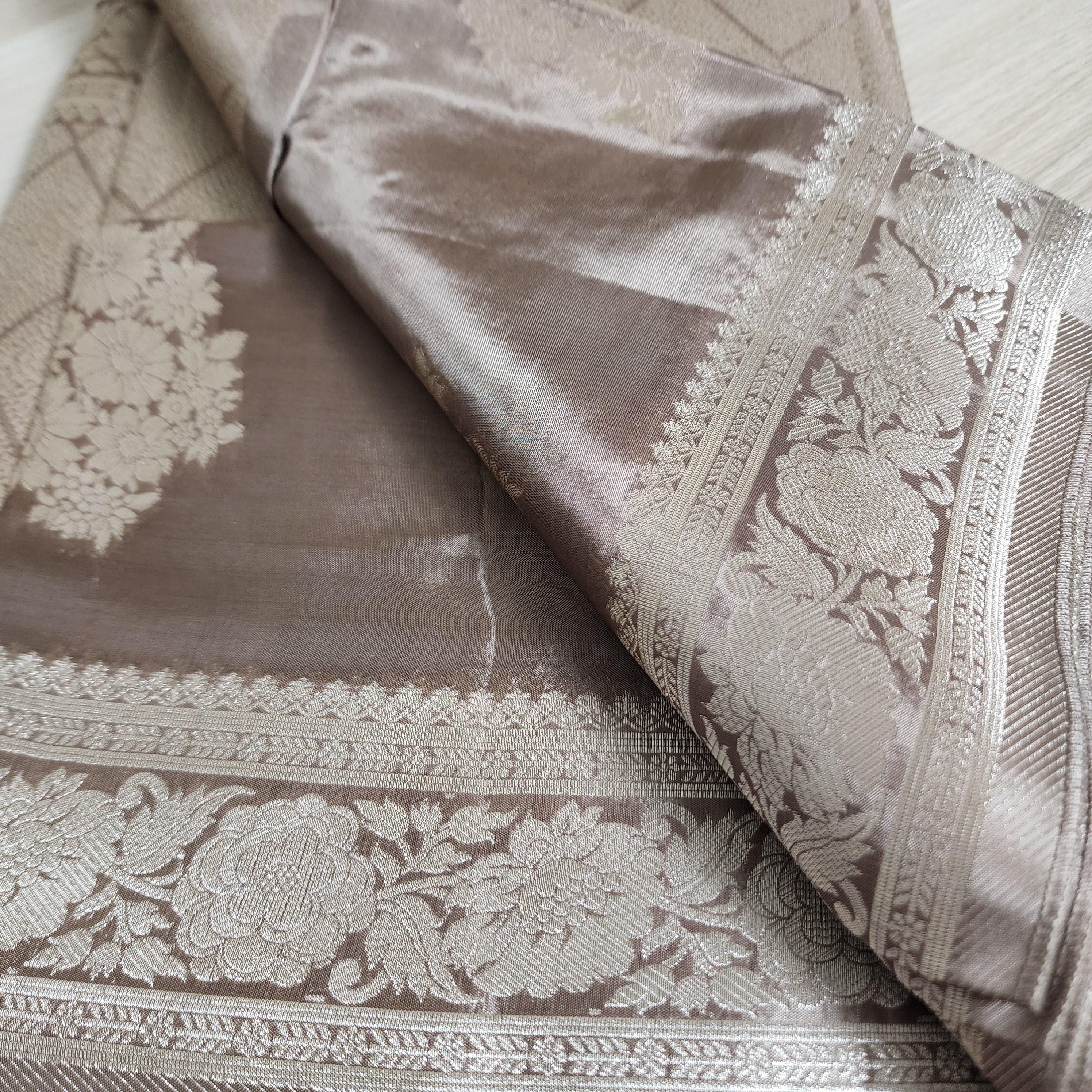 Banarasi Crape Georgette Saree in Gray & Silver Zari