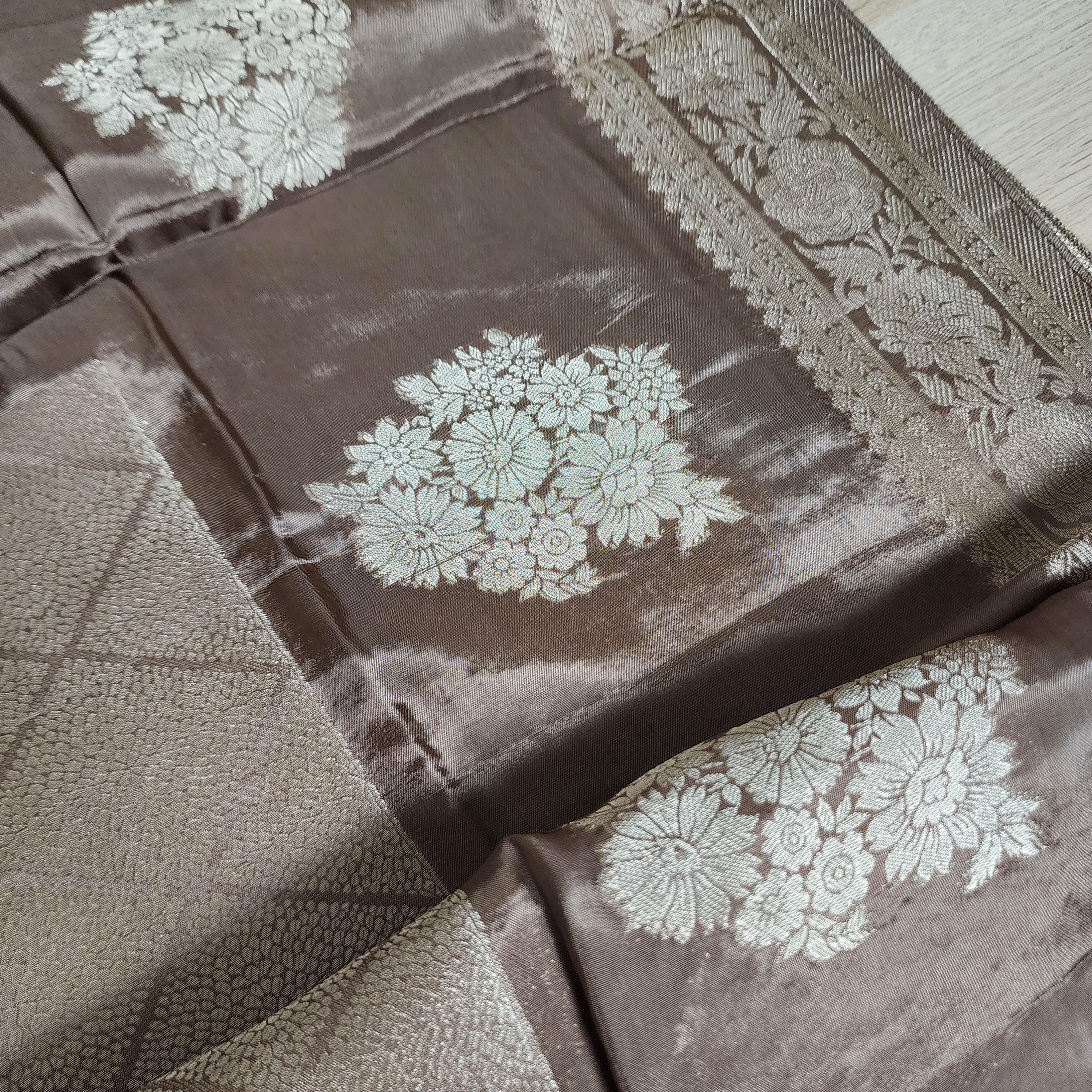 Banarasi Crape Georgette Saree in Gray & Silver Zari