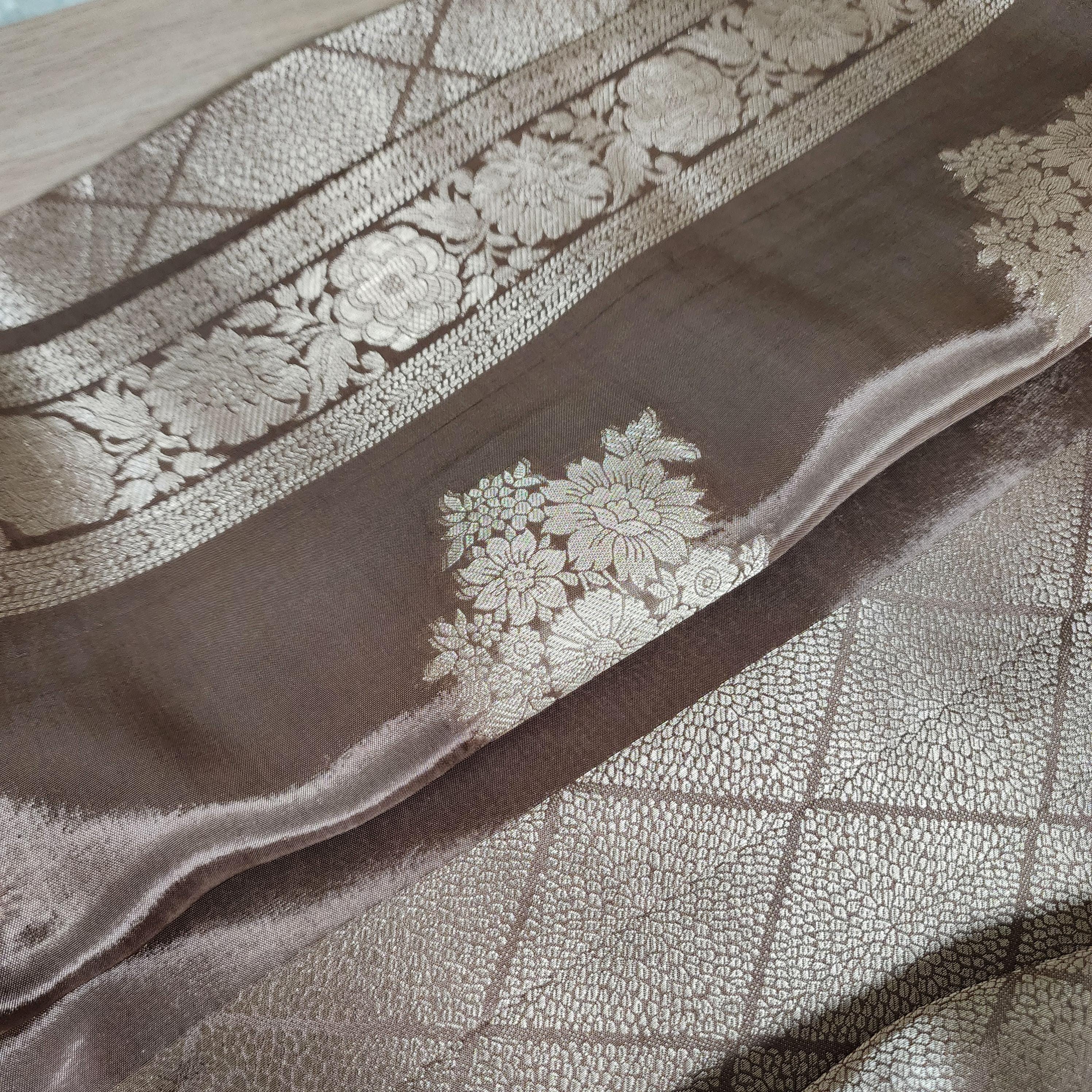 Banarasi Crape Georgette Saree in Gray & Silver Zari
