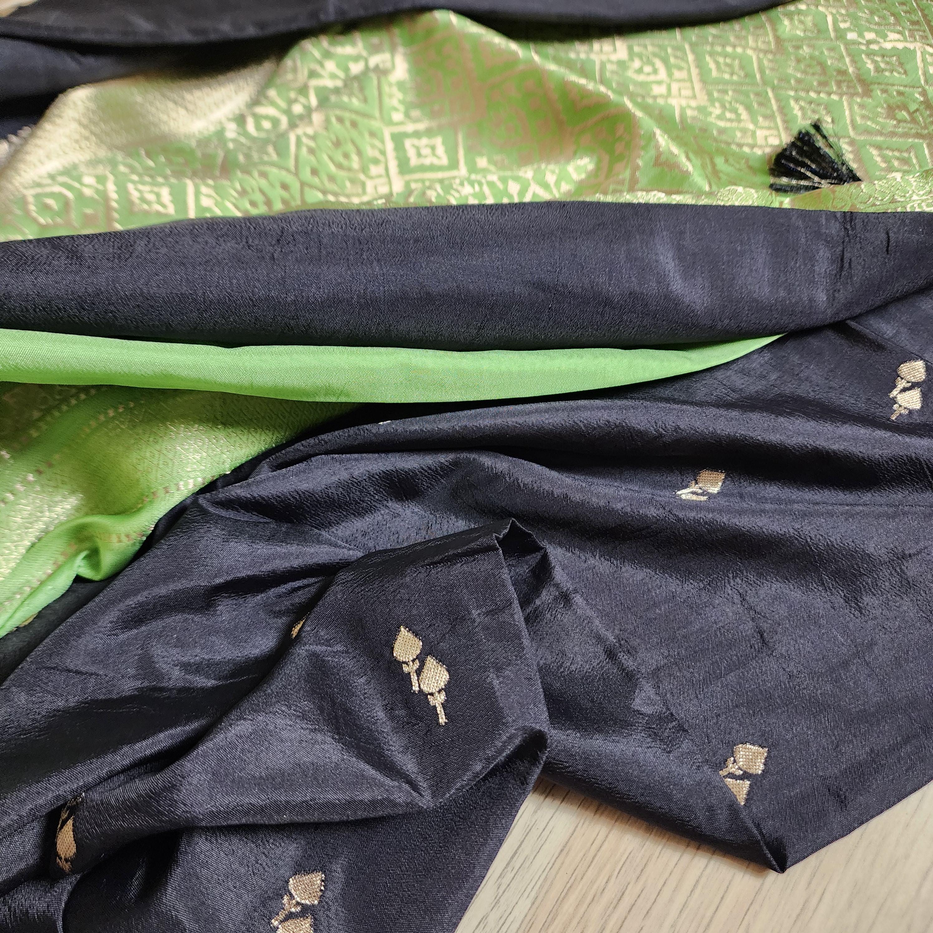 Elegant Mysore Silk Saree in Black & Green