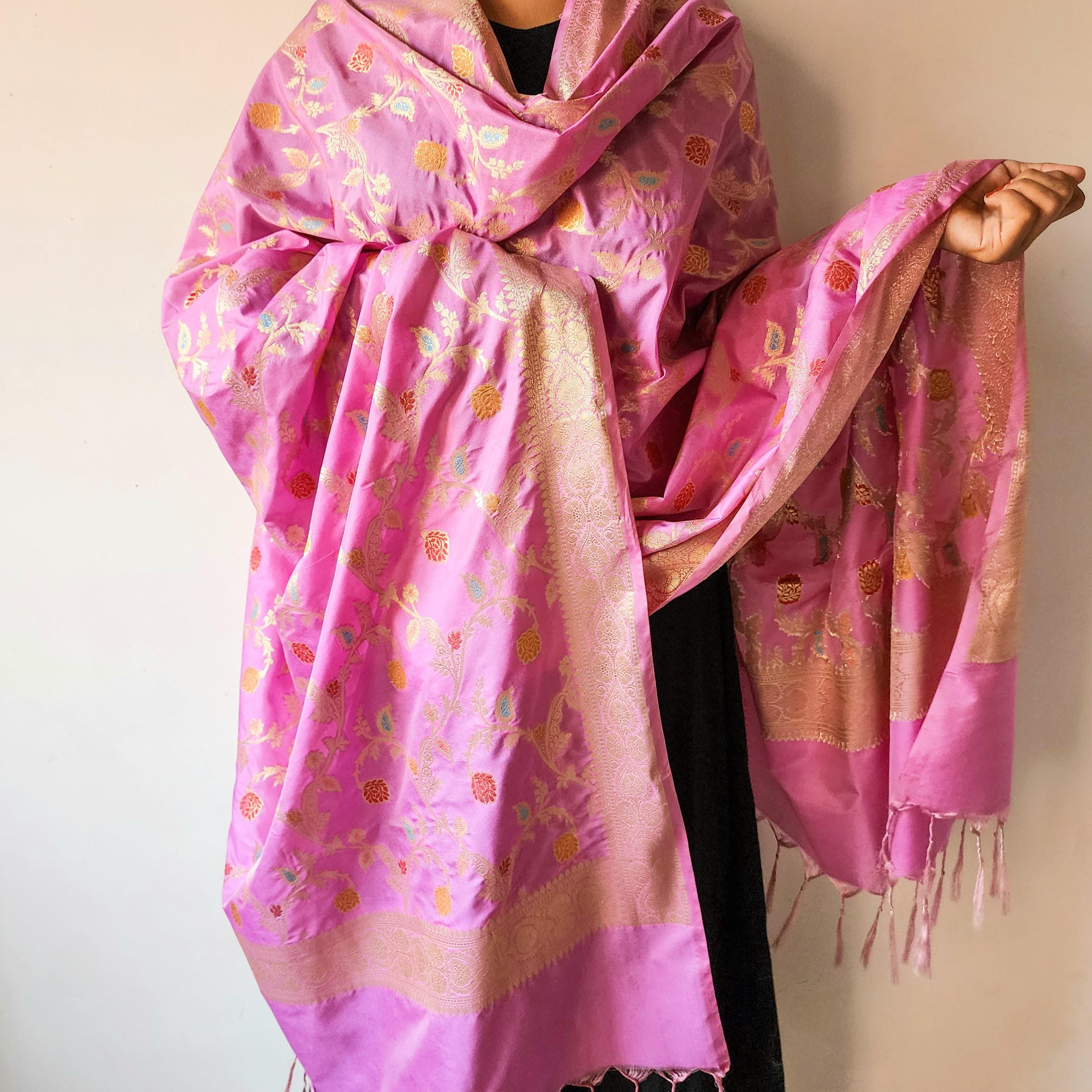 Lavender Banarasi Silk Dupatta with Intricate Multicolor Meenakari and Zari Weave