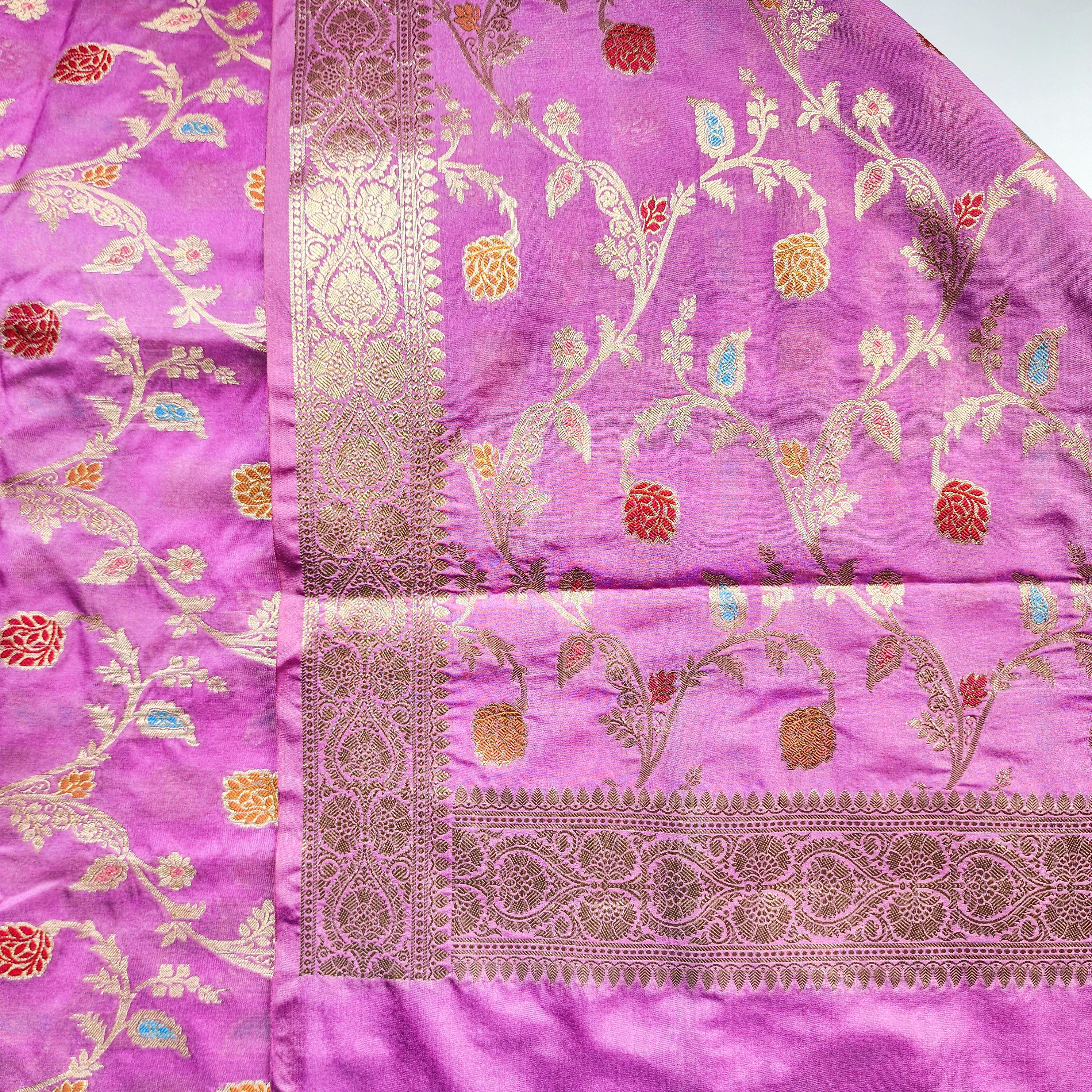 Lavender Banarasi Silk Dupatta with Intricate Multicolor Meenakari and Zari Weave