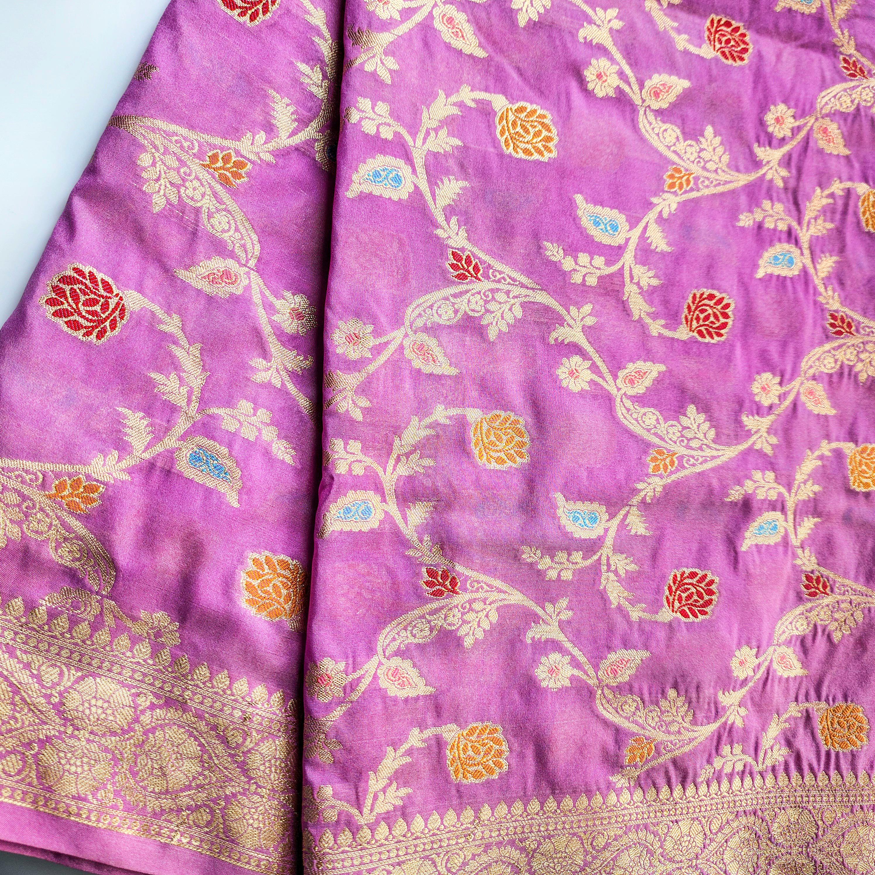 Lavender Banarasi Silk Dupatta with Intricate Multicolor Meenakari and Zari Weave