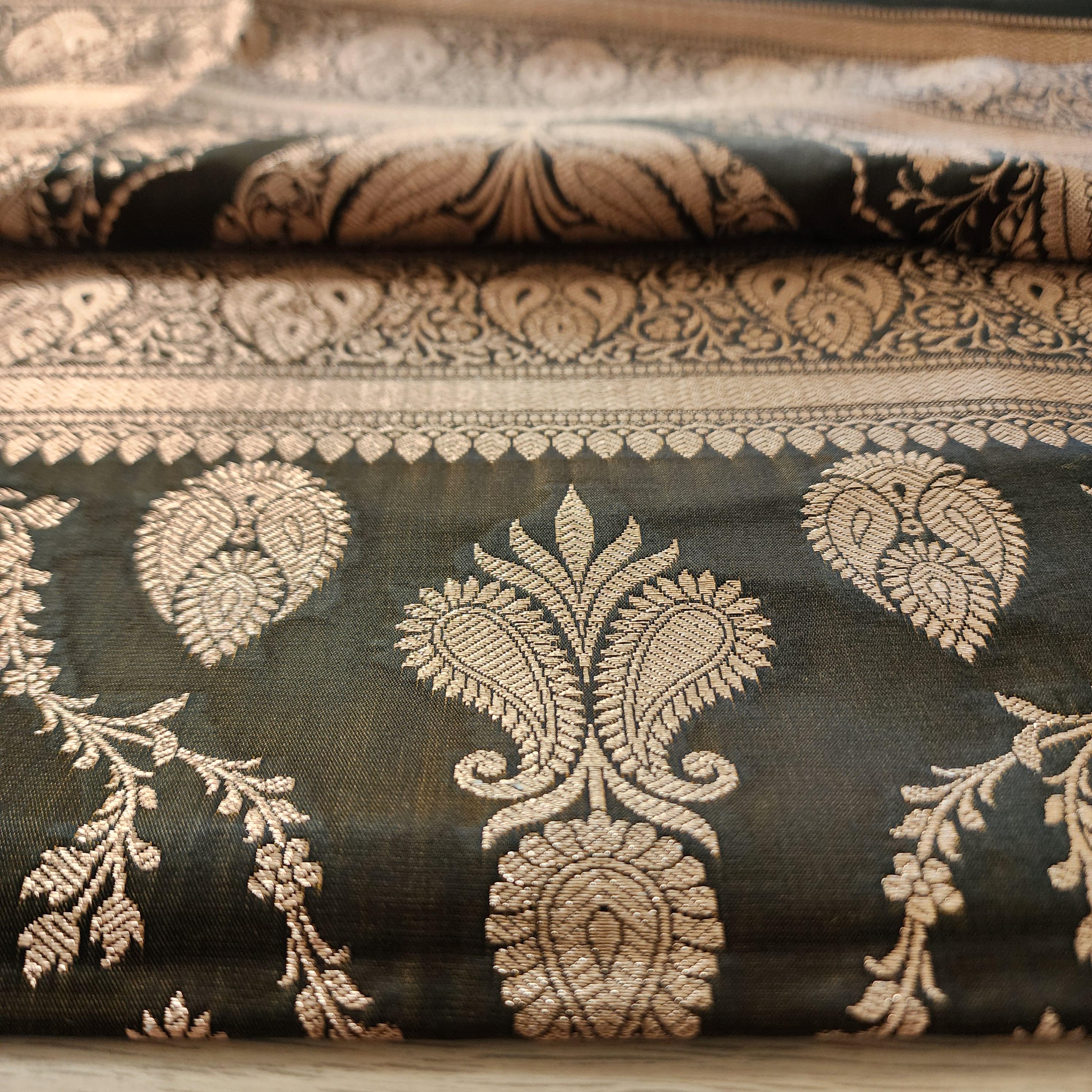 Rich Caramel Brown Pure Banarasi Katan Silk Saree with light Gold Zari Weaving