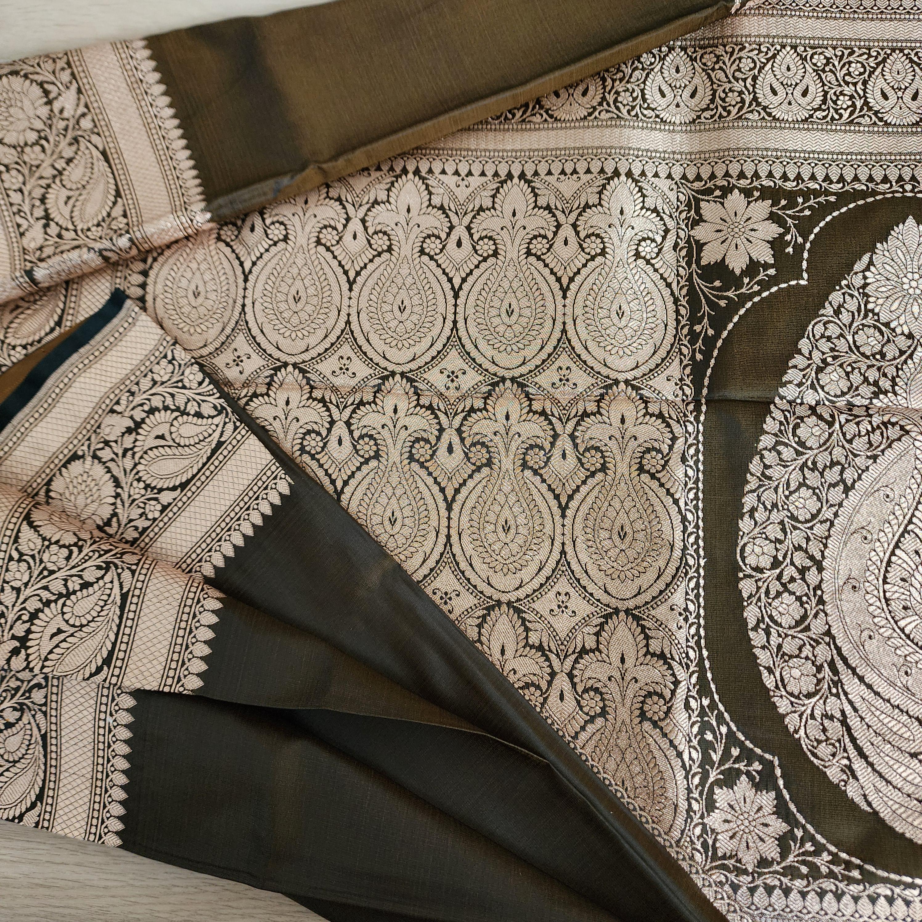 Rich Caramel Brown Pure Banarasi Katan Silk Saree with light Gold Zari Weaving