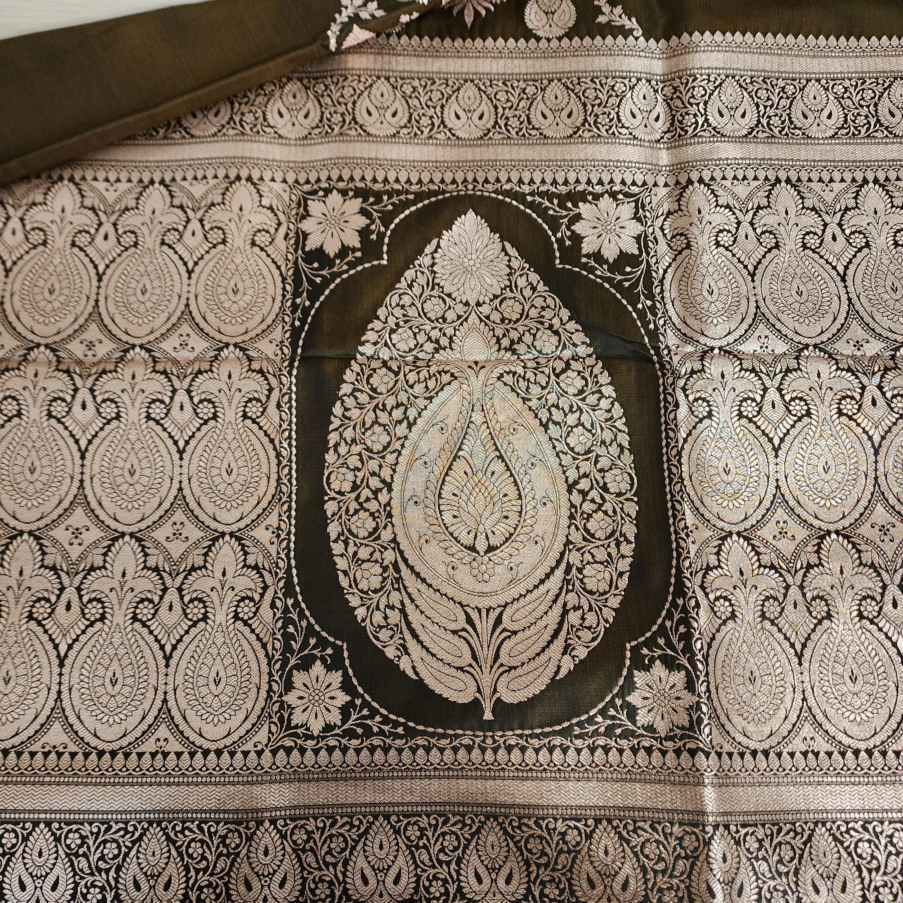 Rich Caramel Brown Pure Banarasi Katan Silk Saree with light Gold Zari Weaving