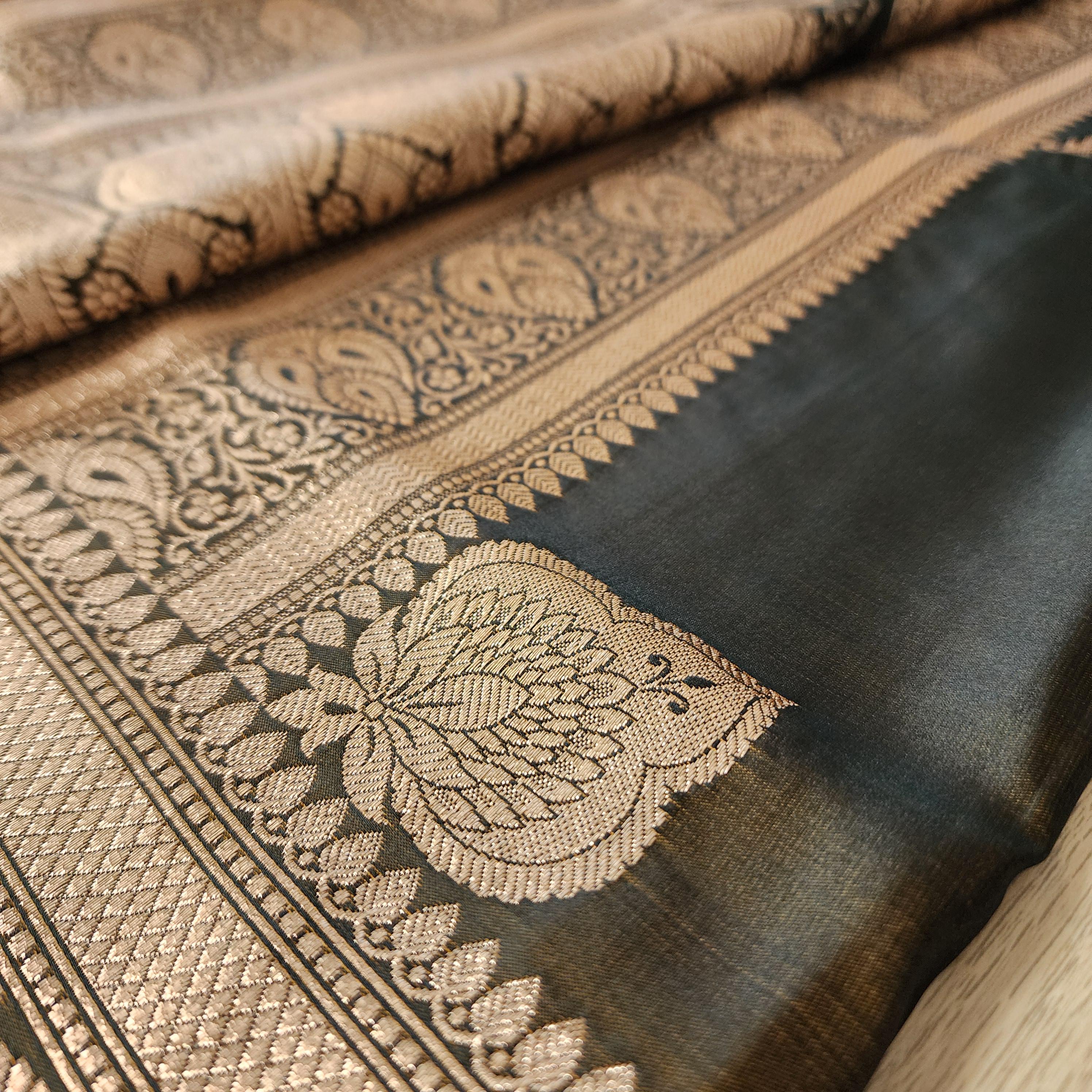 Rich Caramel Brown Pure Banarasi Katan Silk Saree with light Gold Zari Weaving