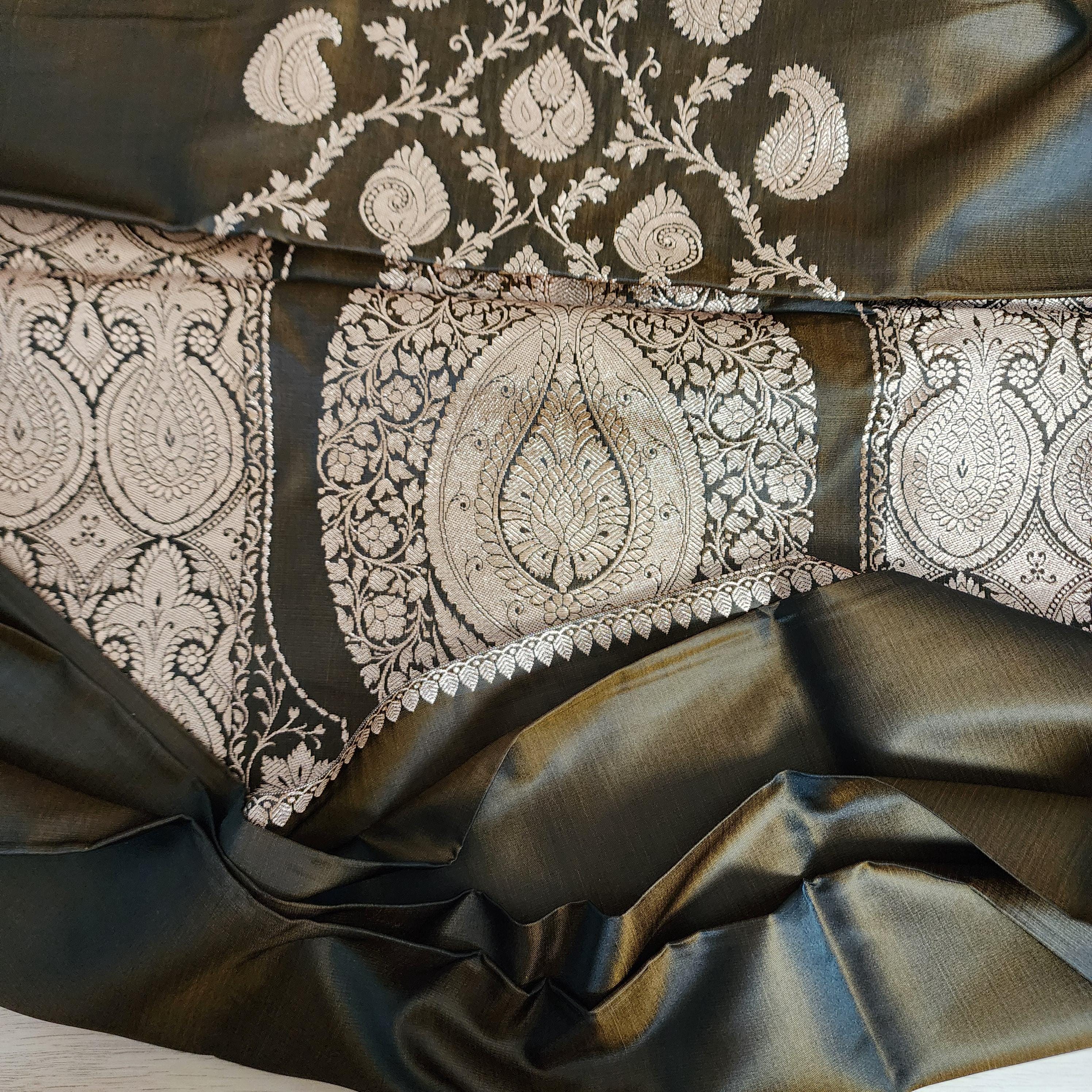 Rich Caramel Brown Pure Banarasi Katan Silk Saree with light Gold Zari Weaving