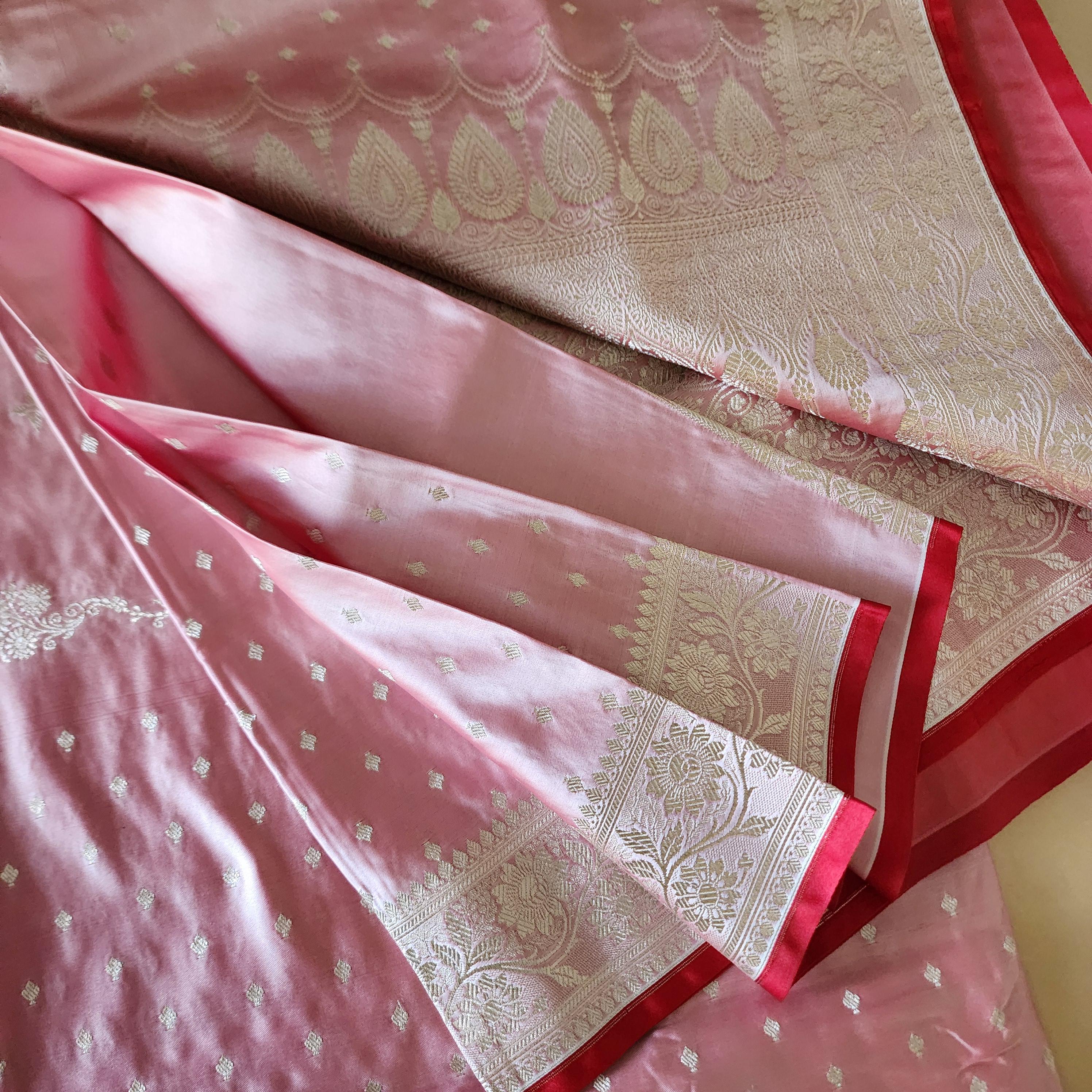 Luxury Red Banarasi Katan Silk Saree | Light Gold Zari weaving