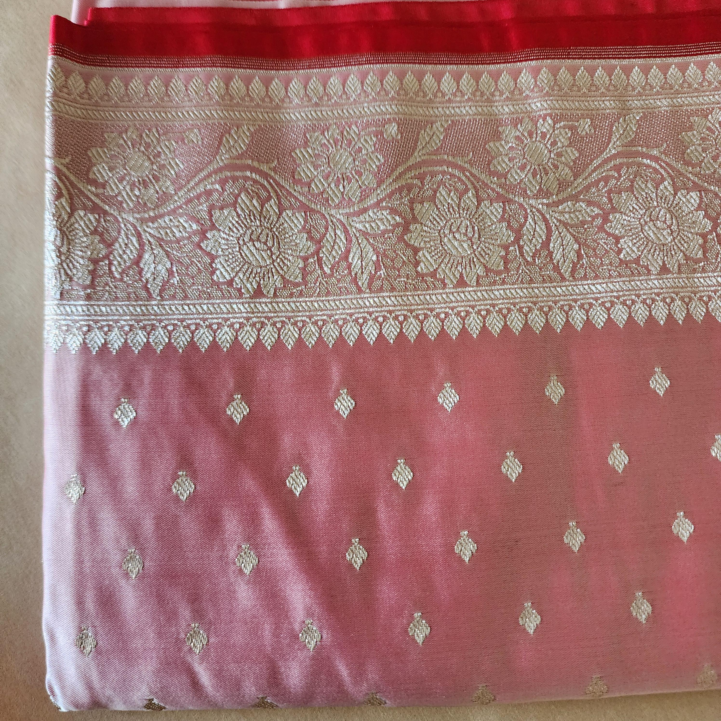 Luxury Red Banarasi Katan Silk Saree | Light Gold Zari weaving