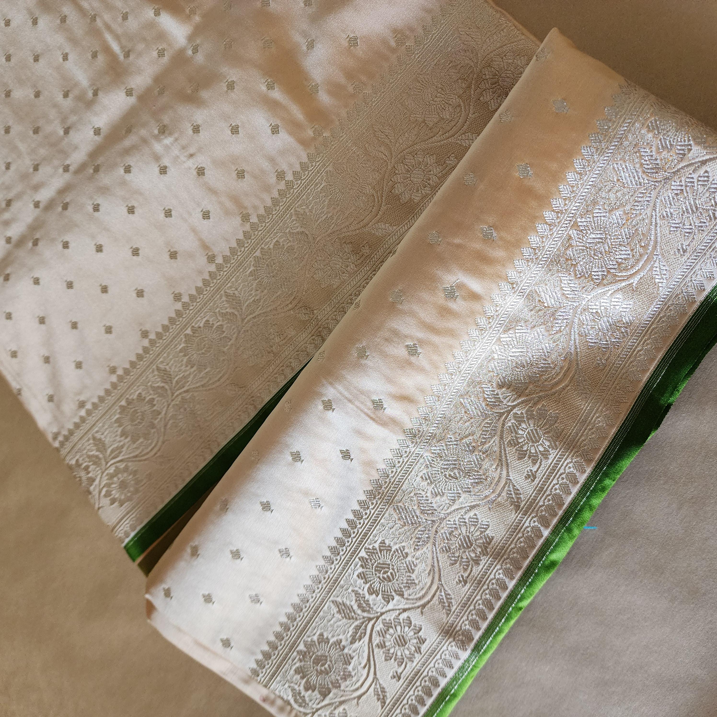 Rich Beige Banarasi Katan Silk Saree | Light Gold Zari weaving