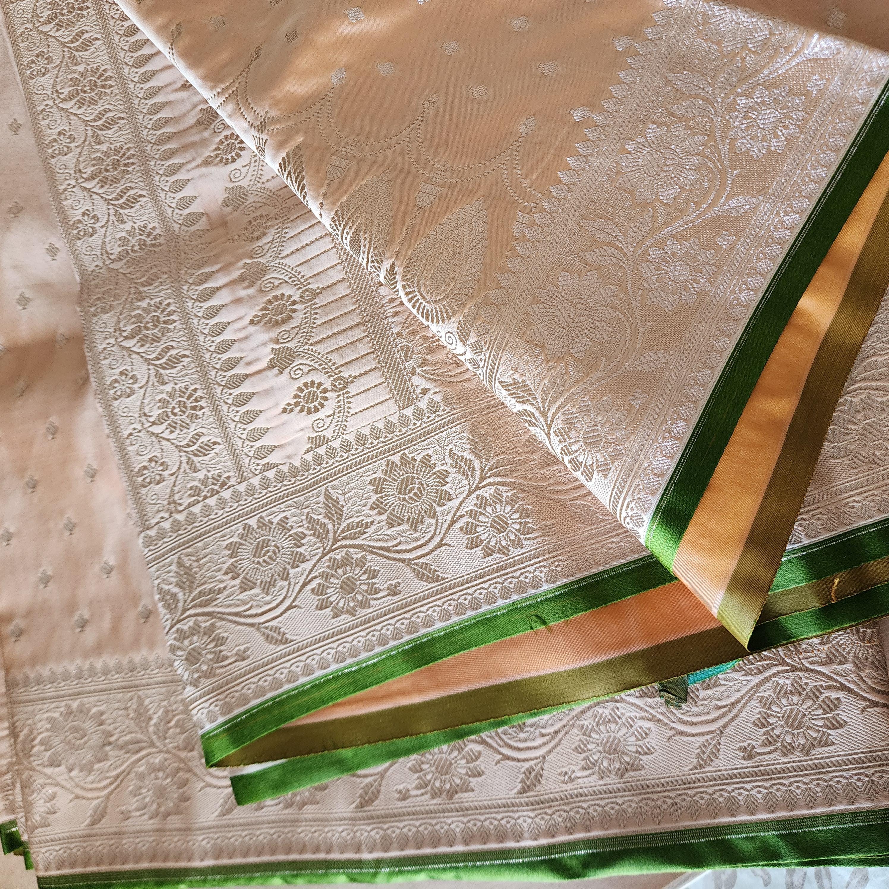 Rich Beige Banarasi Katan Silk Saree | Light Gold Zari weaving