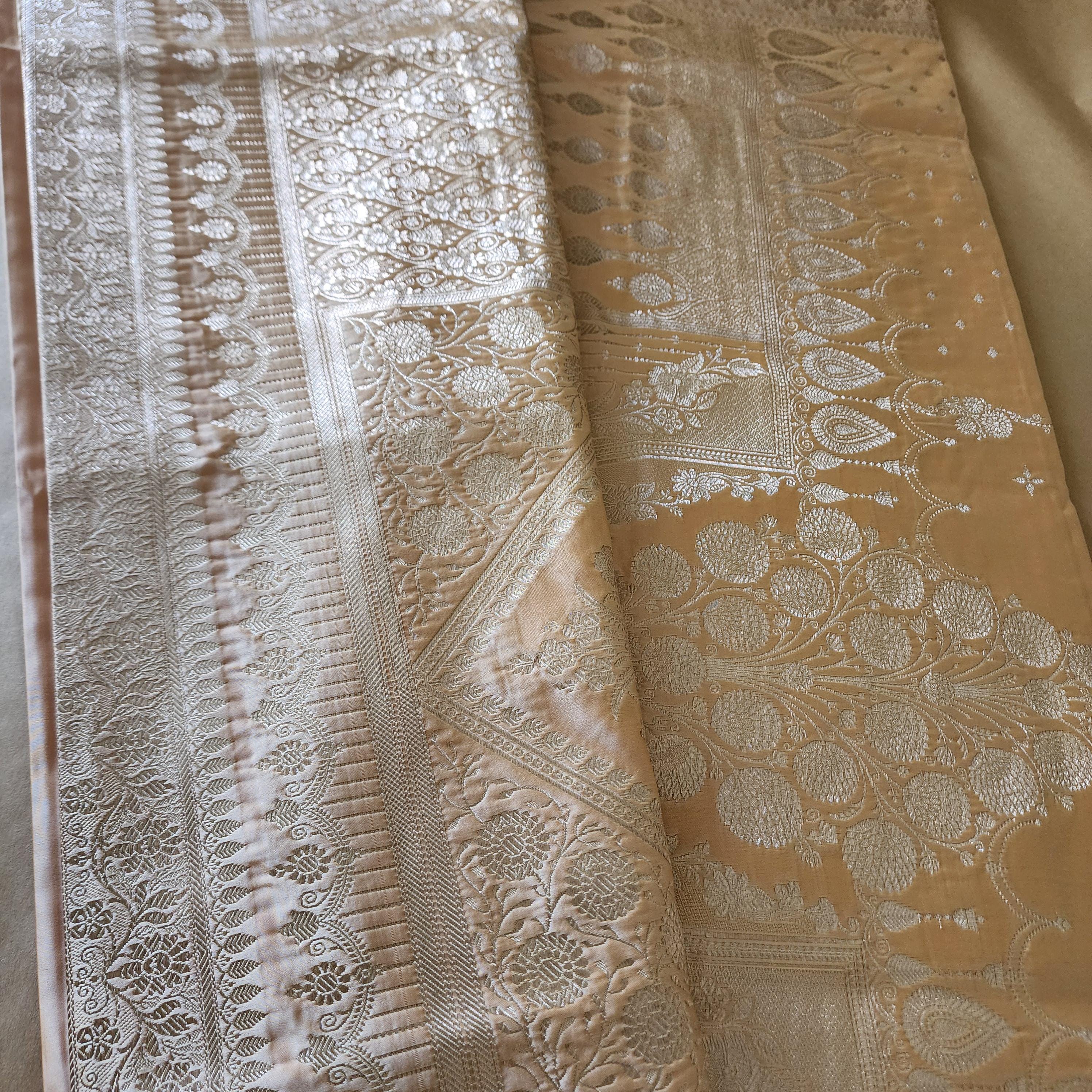 Rich Beige Banarasi Katan Silk Saree | Light Gold Zari weaving