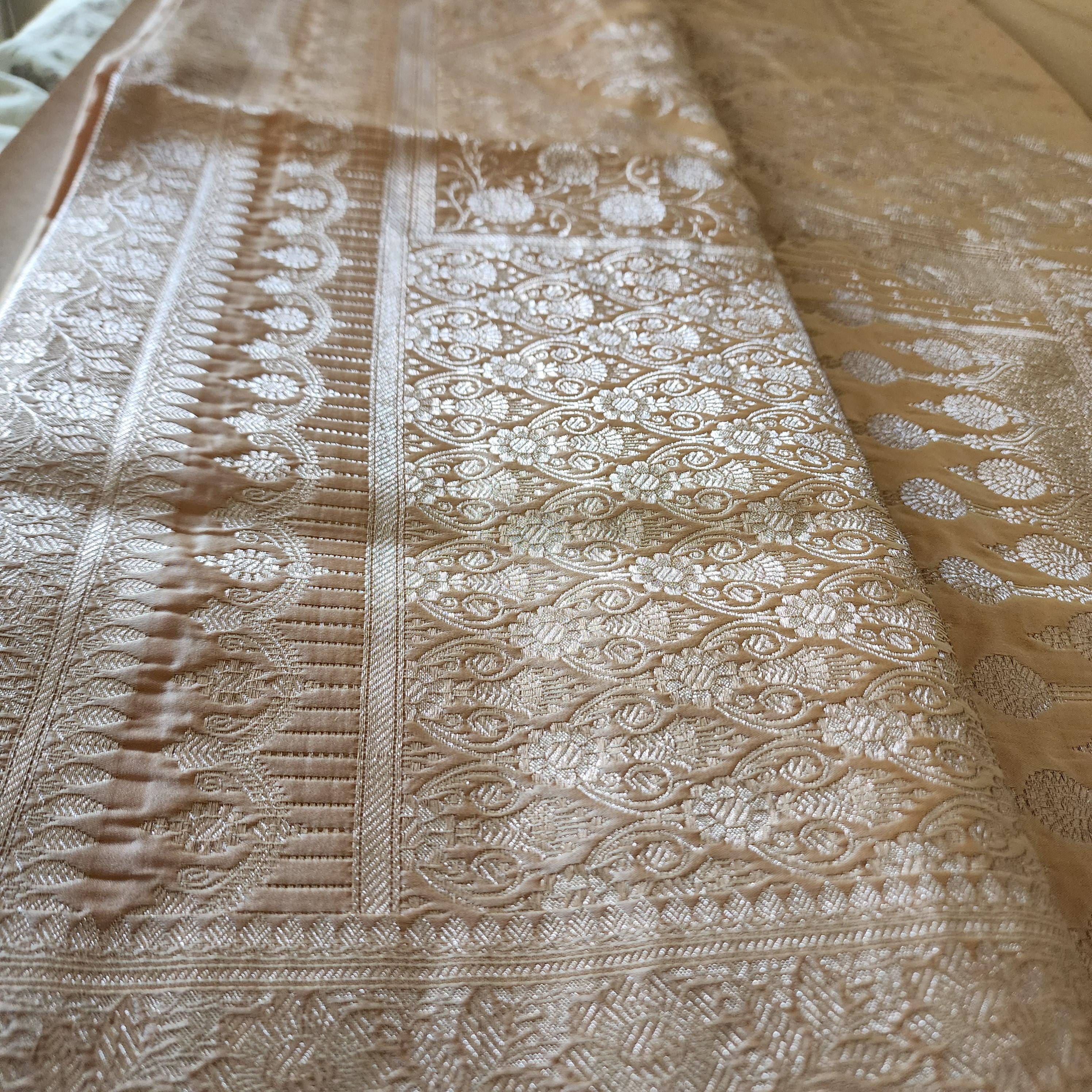 Rich Beige Banarasi Katan Silk Saree | Light Gold Zari weaving