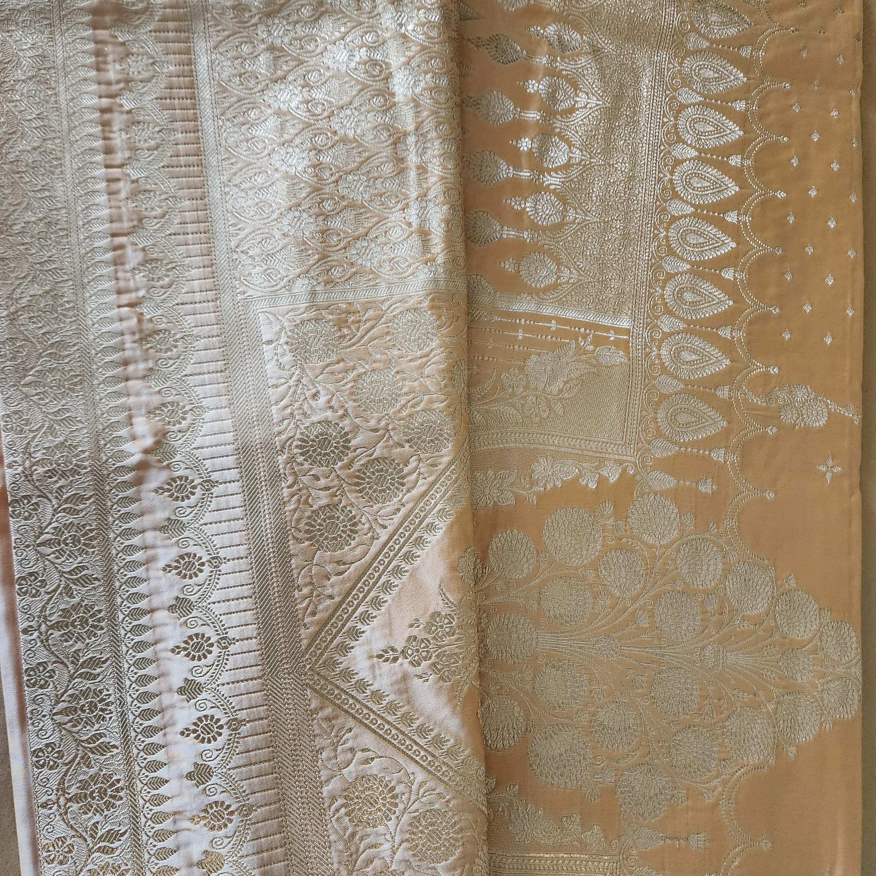 Rich Beige Banarasi Katan Silk Saree | Light Gold Zari weaving