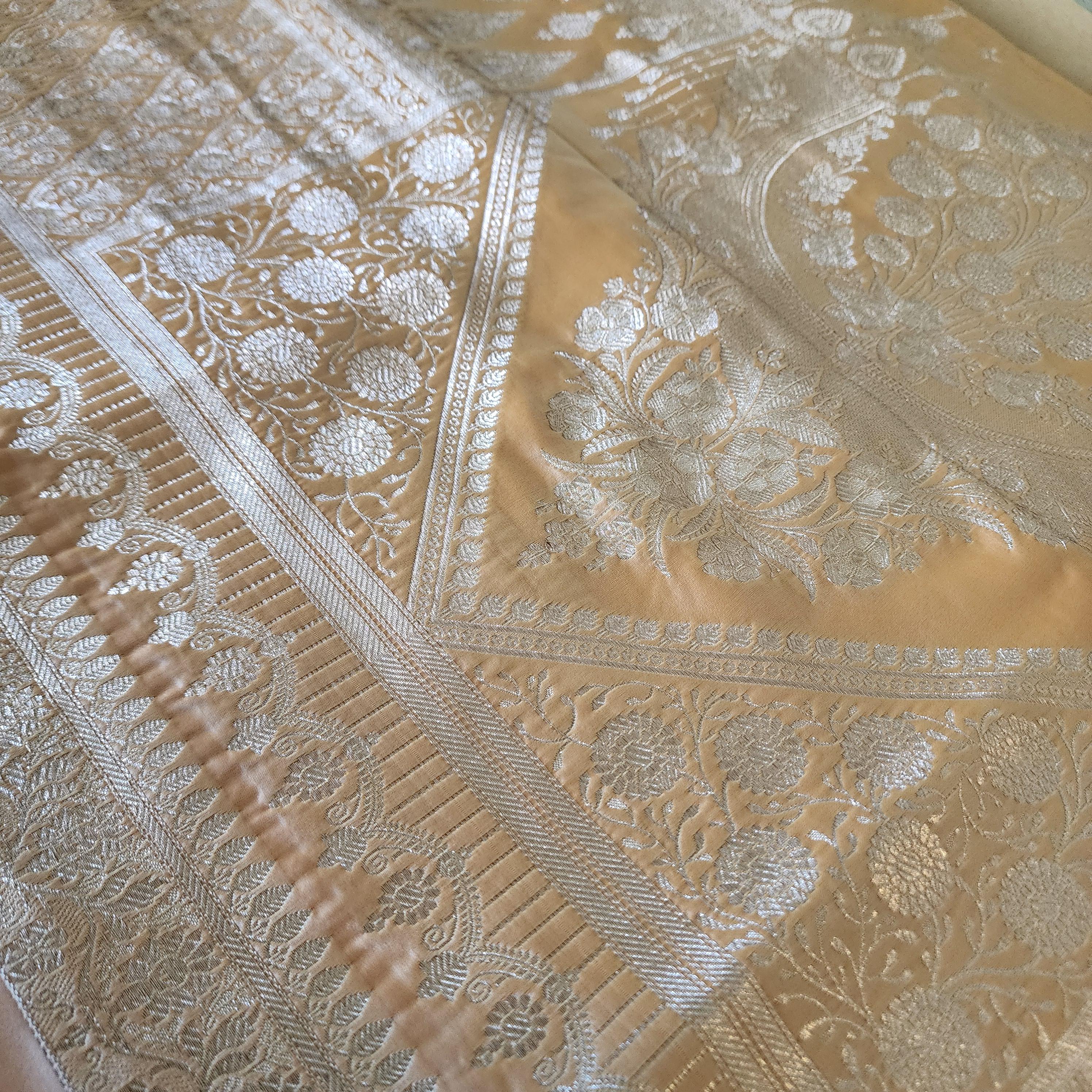 Rich Beige Banarasi Katan Silk Saree | Light Gold Zari weaving