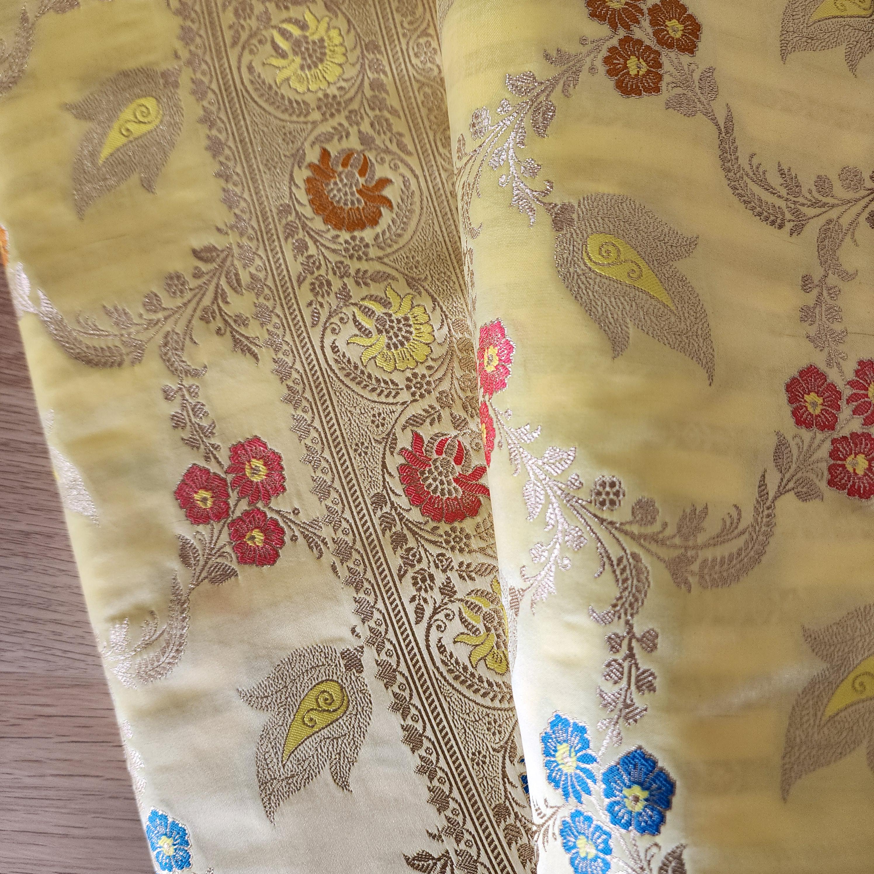 Rich Banarasi Katan Silk Saree | Butter Yellow Multicolor Meenakari Floral Jaal