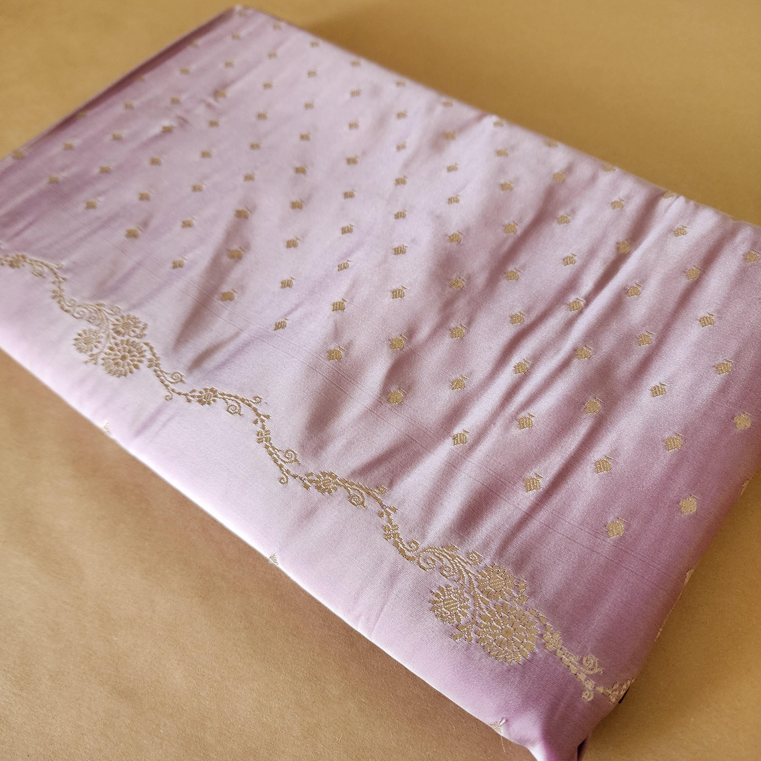 Lavender Purple Banarasi Katan Silk Saree | Light Gold Zari weaving