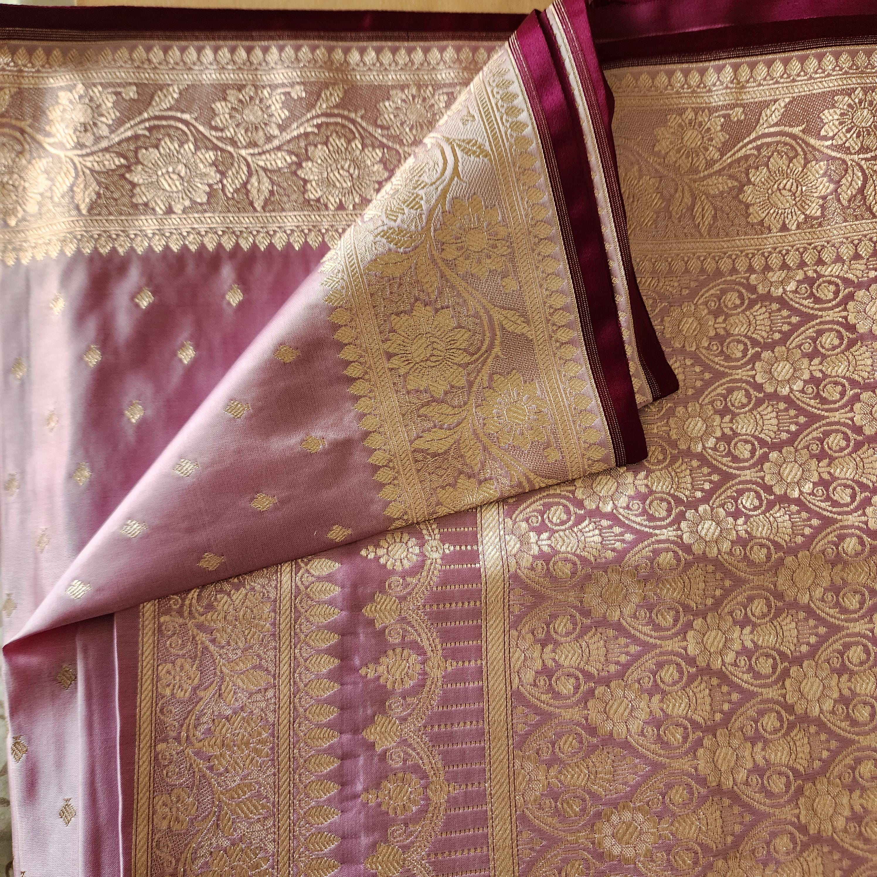 Lavender Purple Banarasi Katan Silk Saree | Light Gold Zari weaving