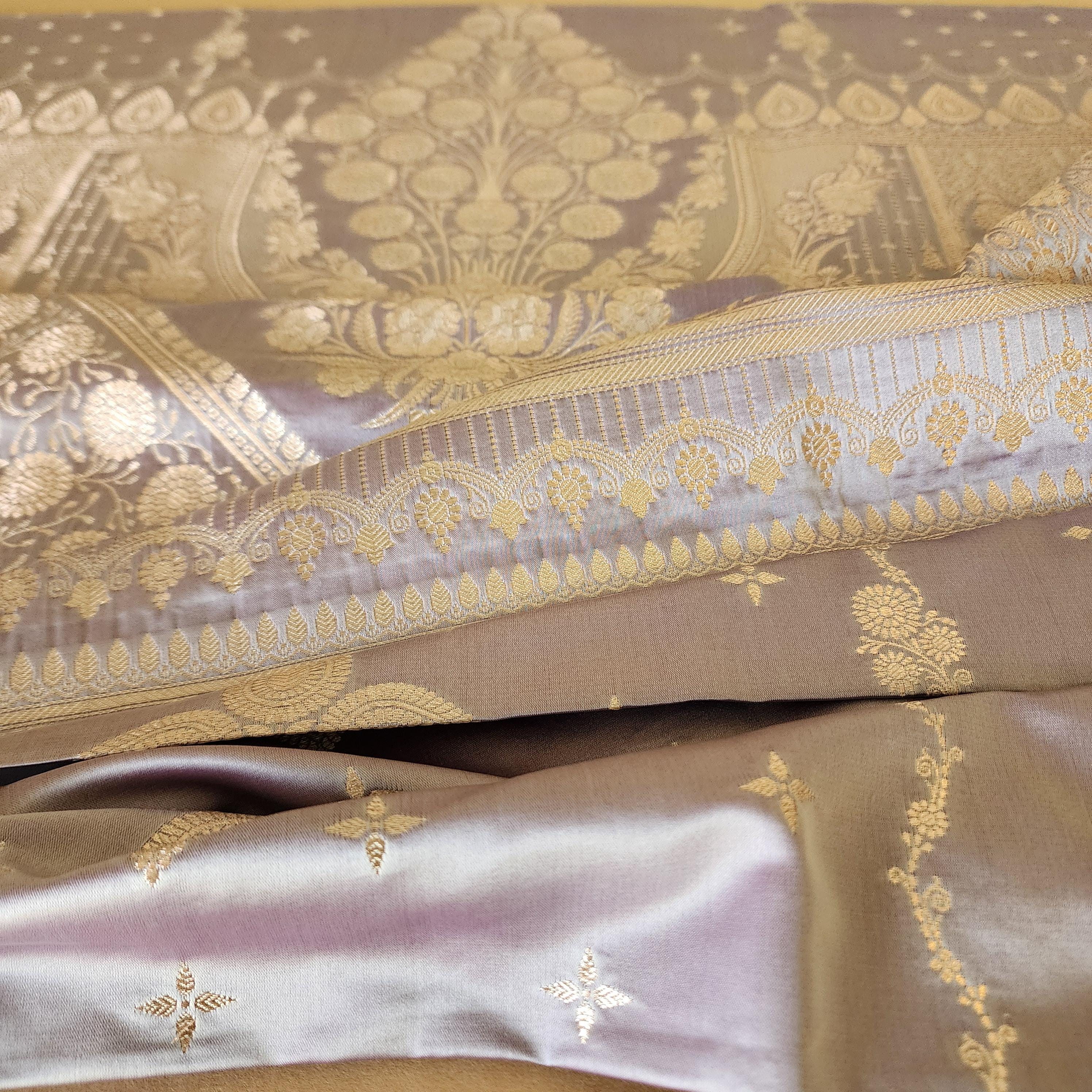 Grayish Purple Banarasi Katan Silk Saree | Light Gold Zari weaving