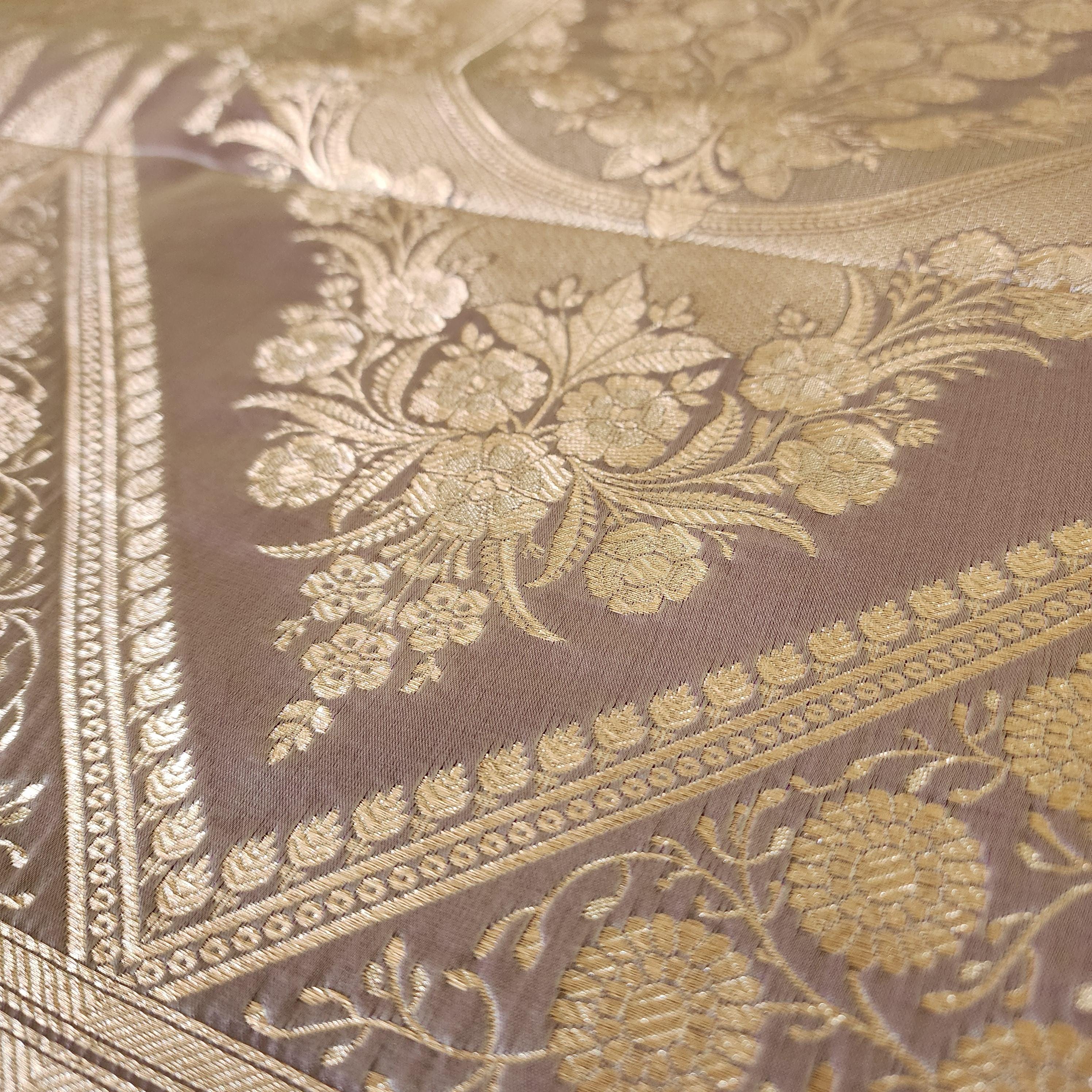 Grayish Purple Banarasi Katan Silk Saree | Light Gold Zari weaving