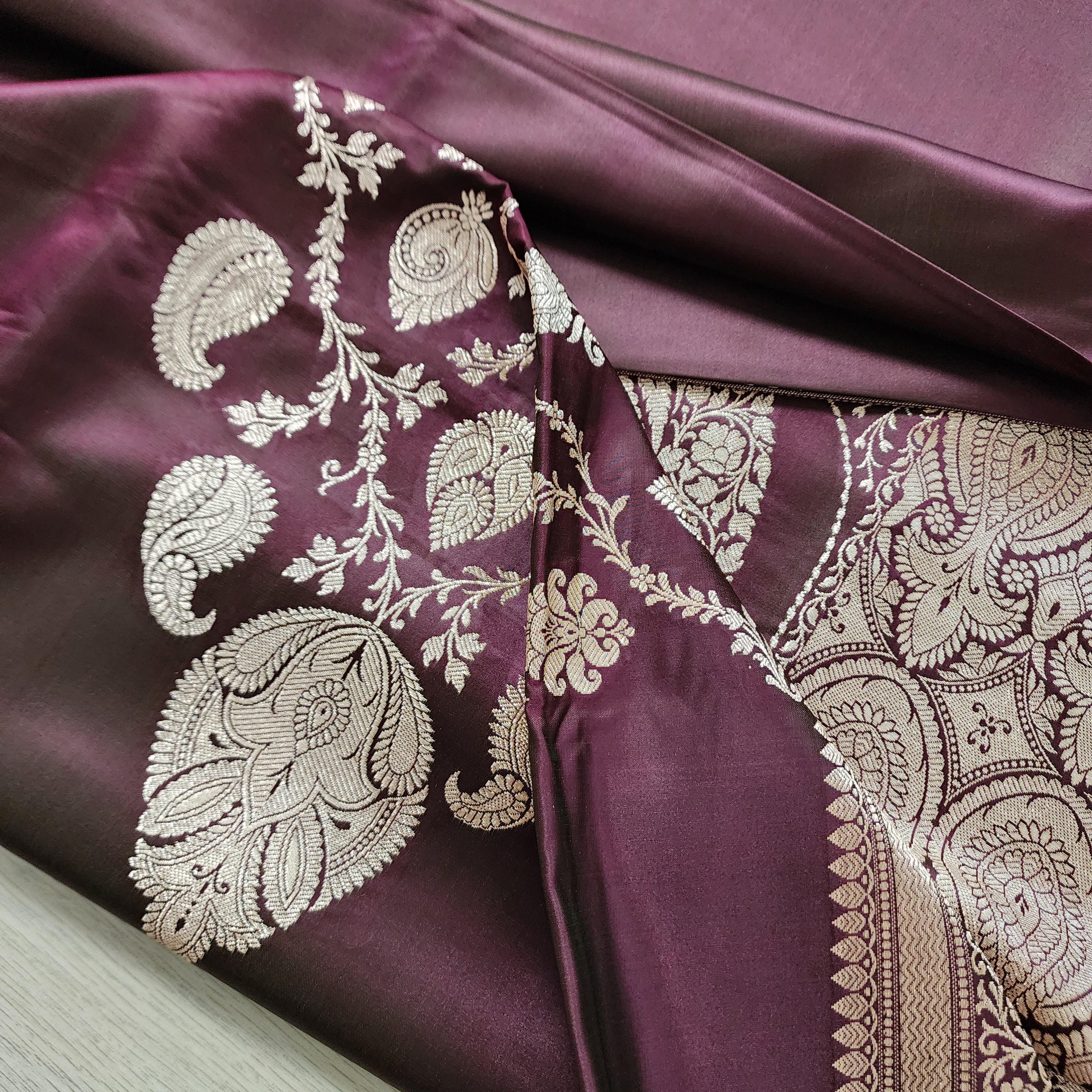 Rich Chocolate Brown Pure Banarasi Katan Silk Saree with light Gold Zari Weaving