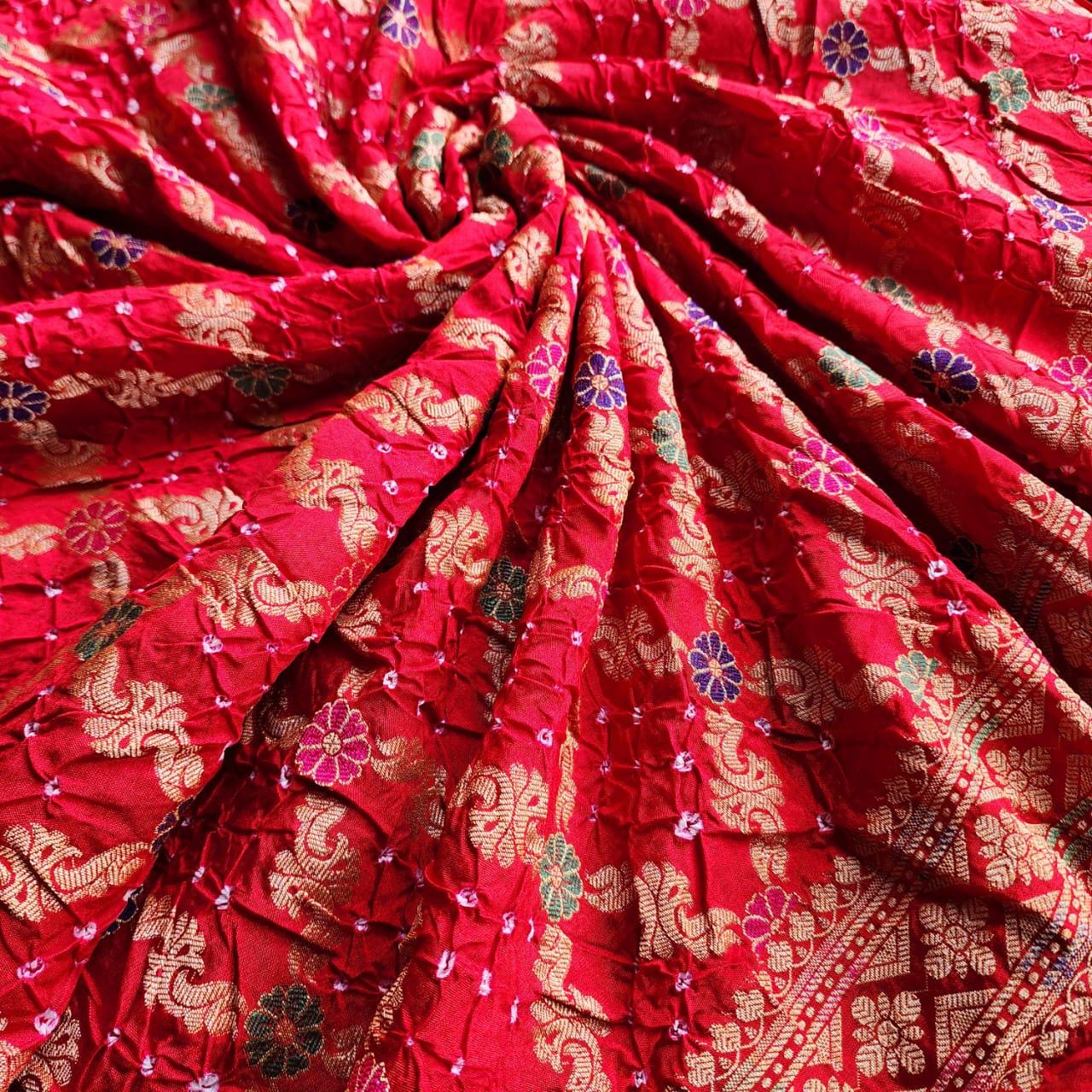 Rich Red Bandhni dupatta with Banarasi Meenakari work
