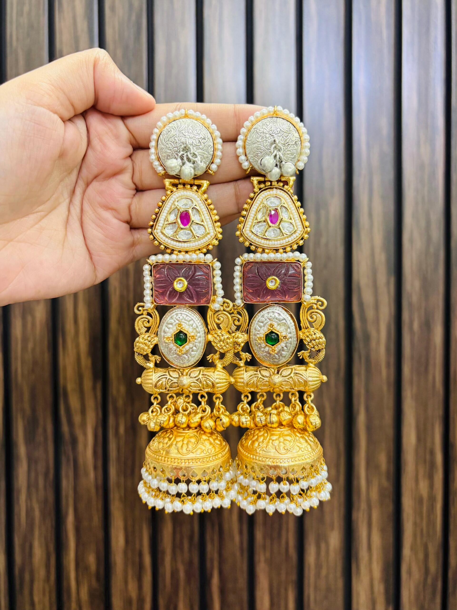 Trendy Brass Kashmiri Earrings | Statement Jewelry for Weddings | Handmade Ethnic Earrings