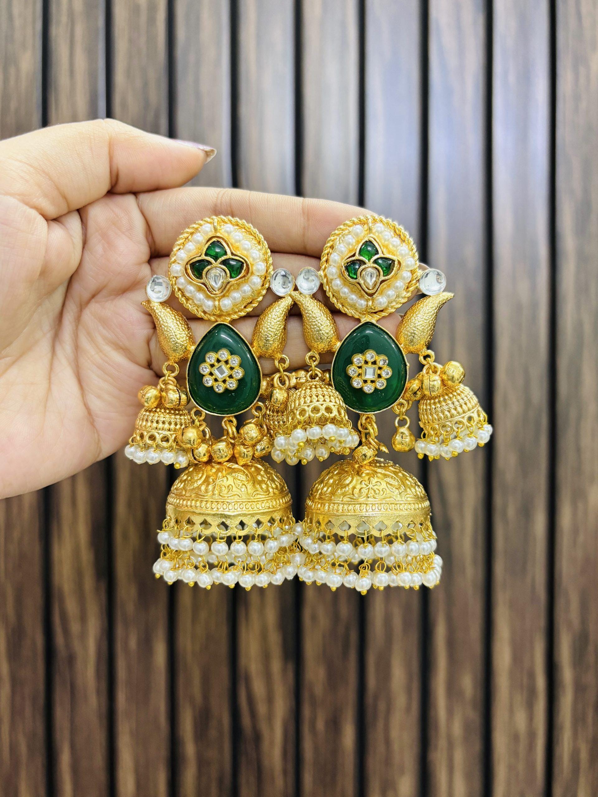 Handcrafted Kashmiri Statement Earrings | Elegant Brass Jewelry | Traditional Festive Earrings for Women
