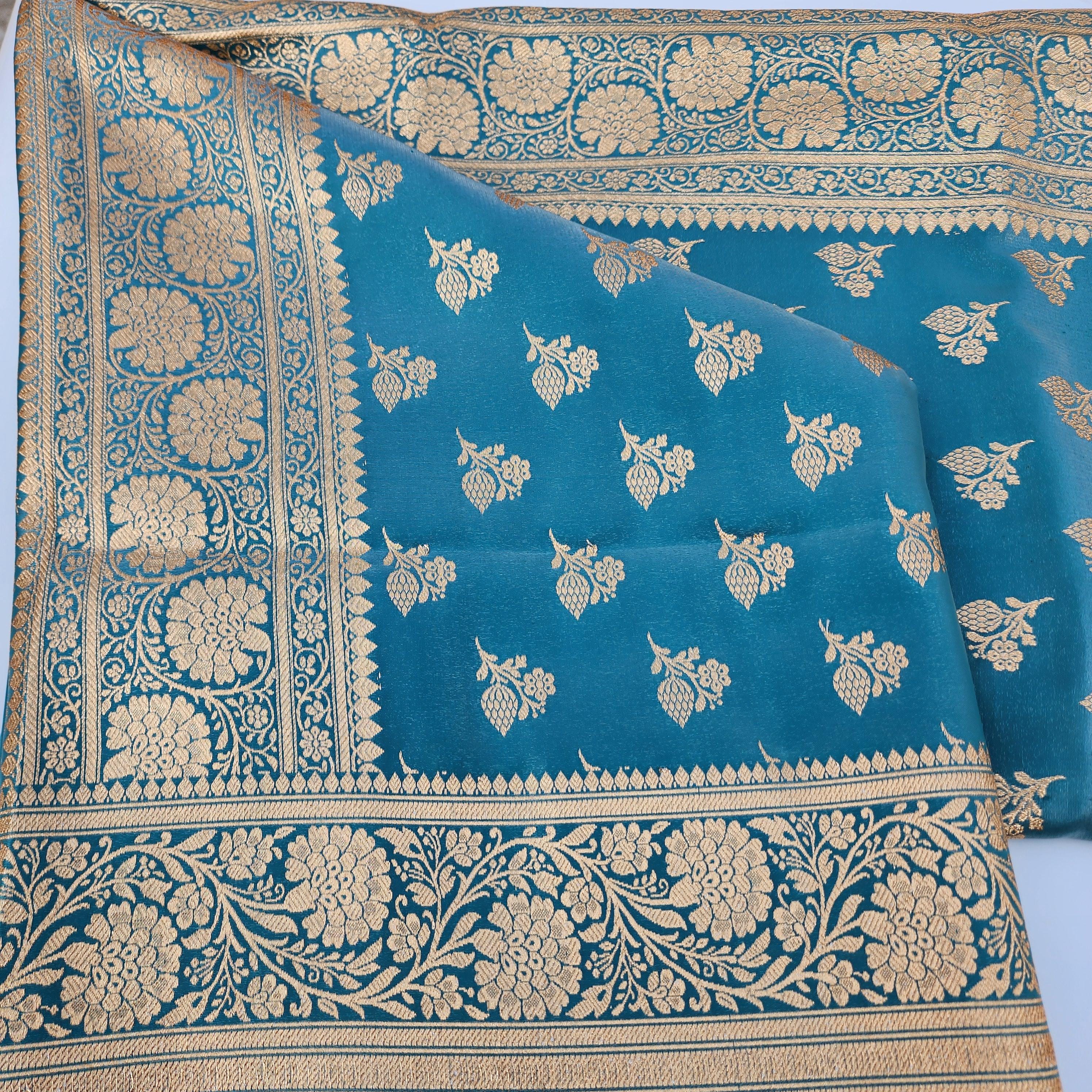 Rich Peacock Blue Banarasi Silk Saree with Gold Zari Weaving
