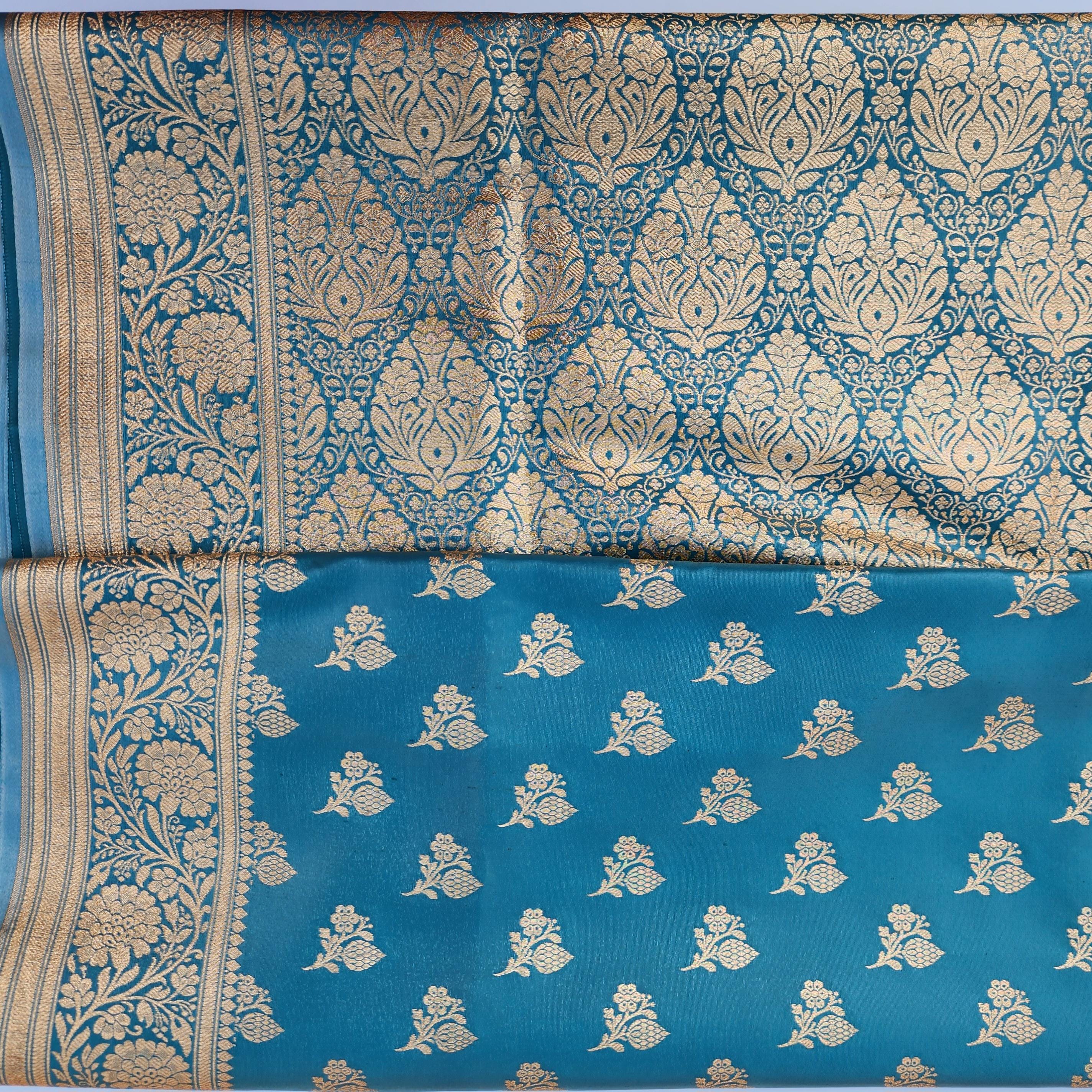 Rich Peacock Blue Banarasi Silk Saree with Gold Zari Weaving