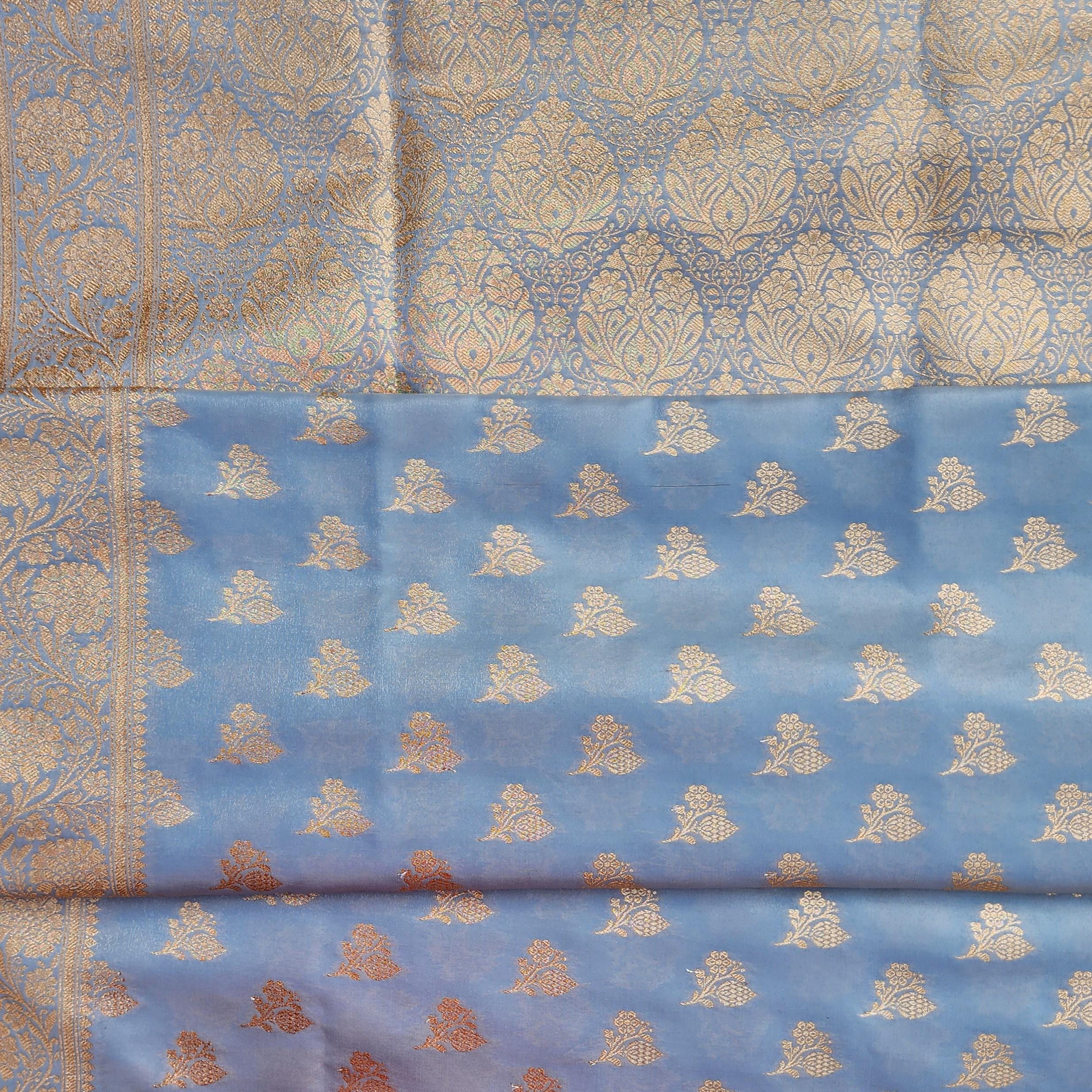 Rich Silver Grey Banarasi Silk Saree with Gold Zari Weaving