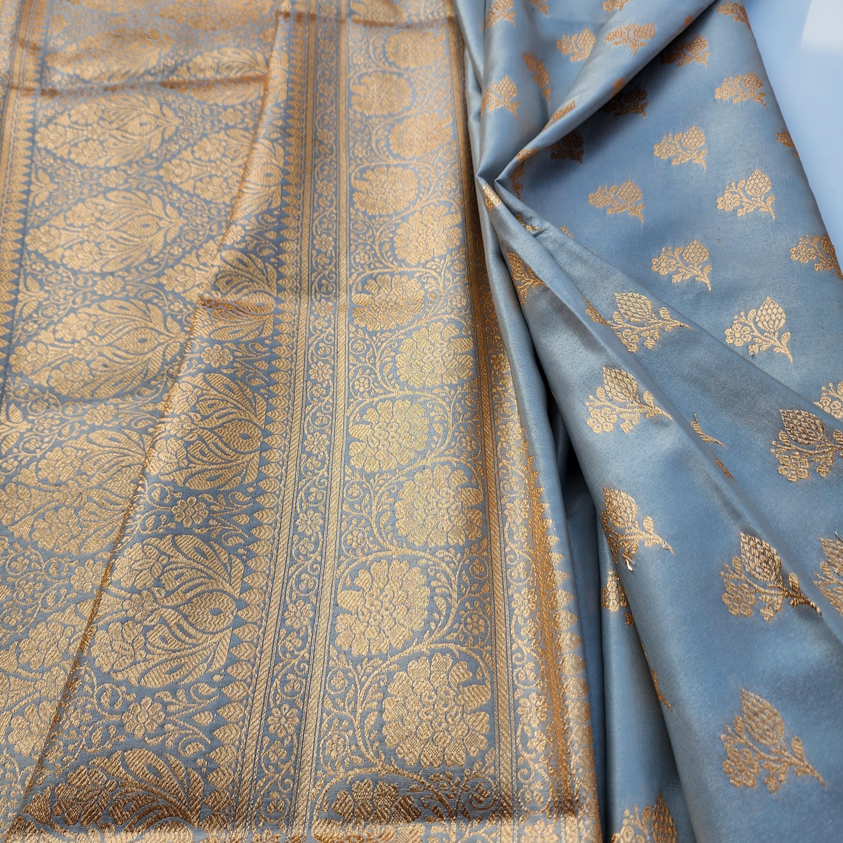 Rich Silver Grey Banarasi Silk Saree with Gold Zari Weaving