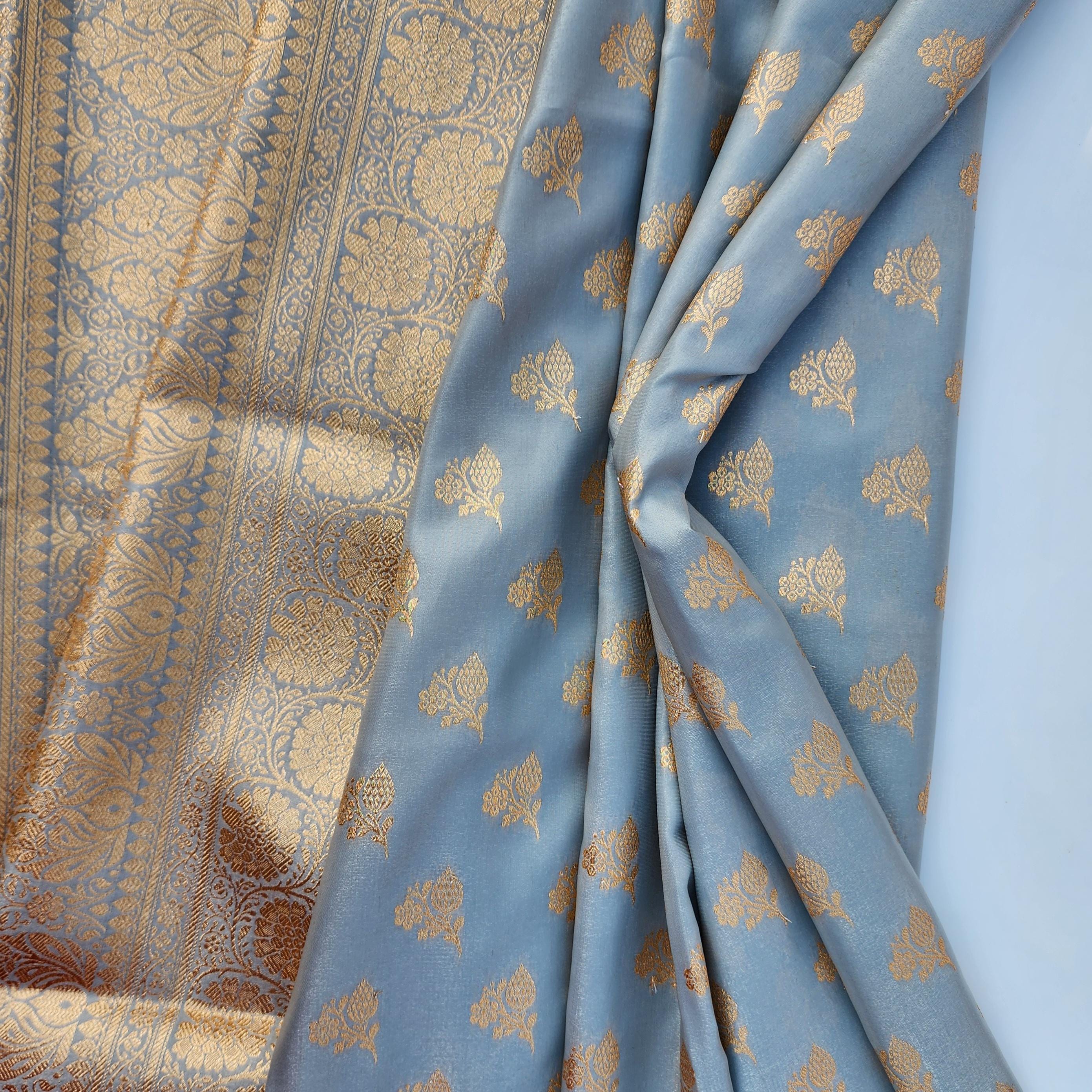 Rich Silver Grey Banarasi Silk Saree with Gold Zari Weaving