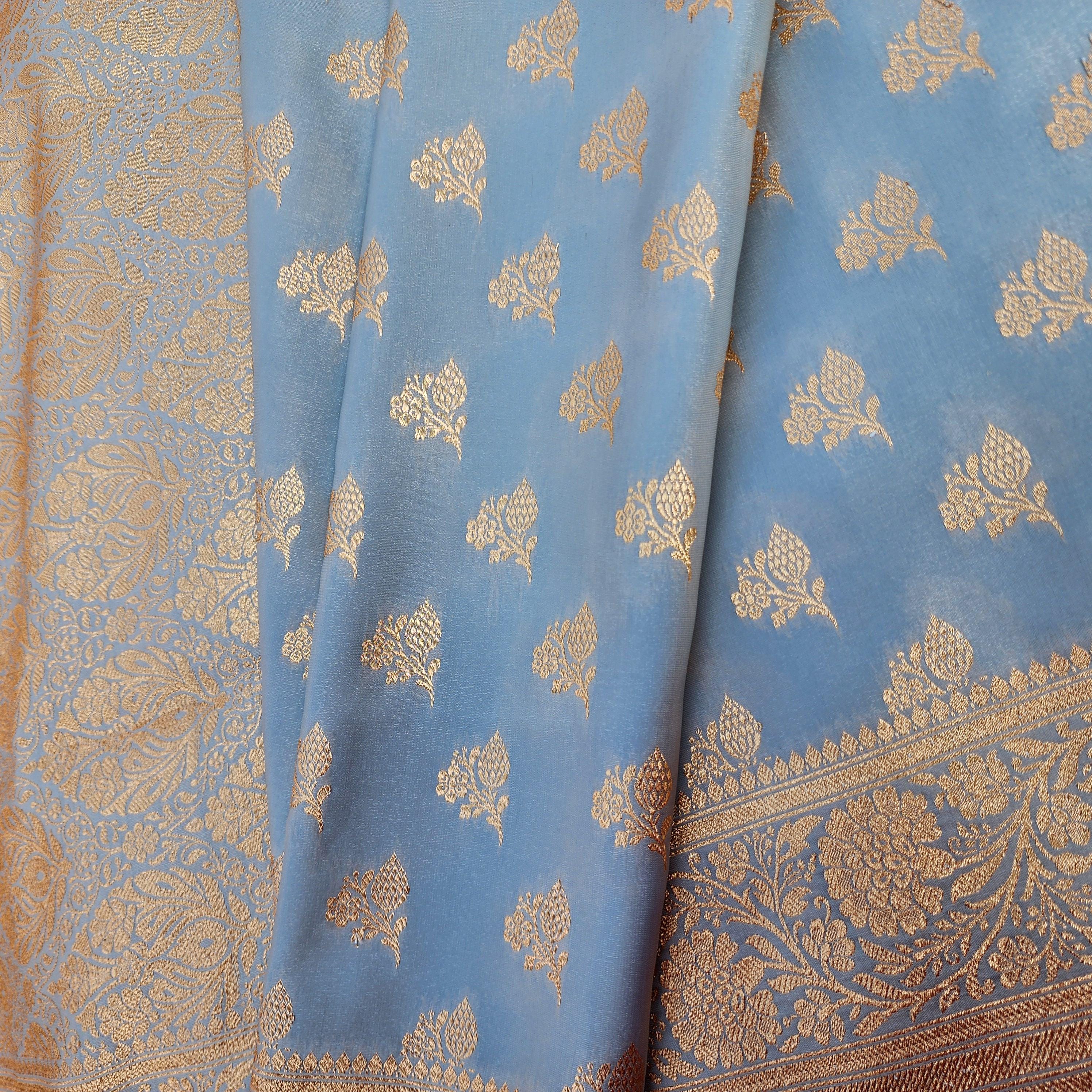 Rich Silver Grey Banarasi Silk Saree with Gold Zari Weaving