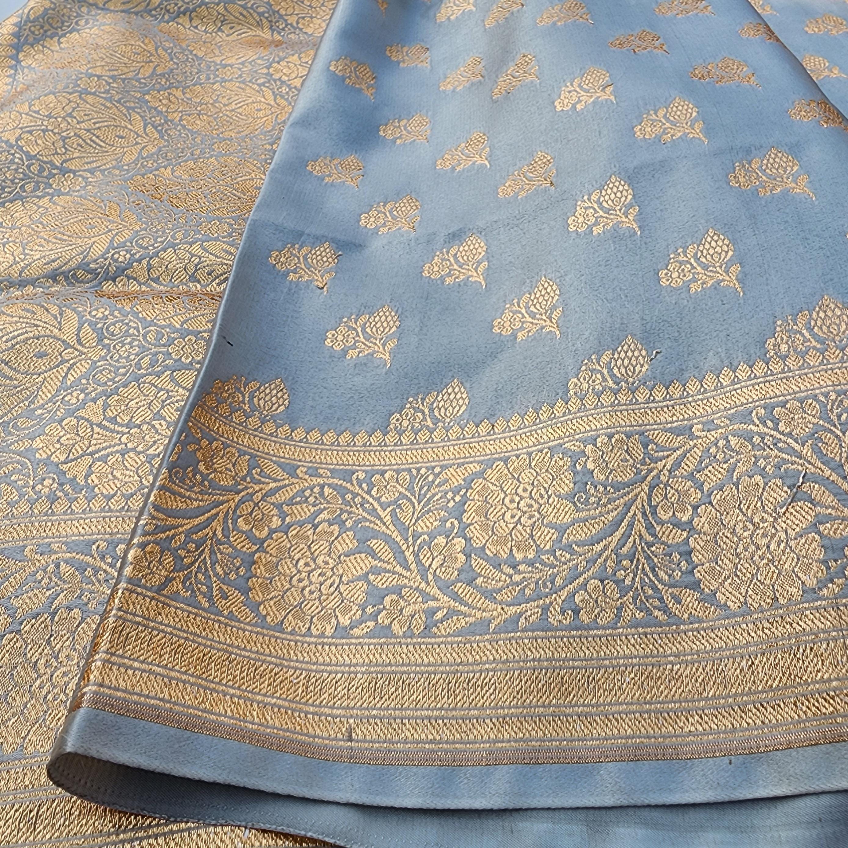 Rich Silver Grey Banarasi Silk Saree with Gold Zari Weaving
