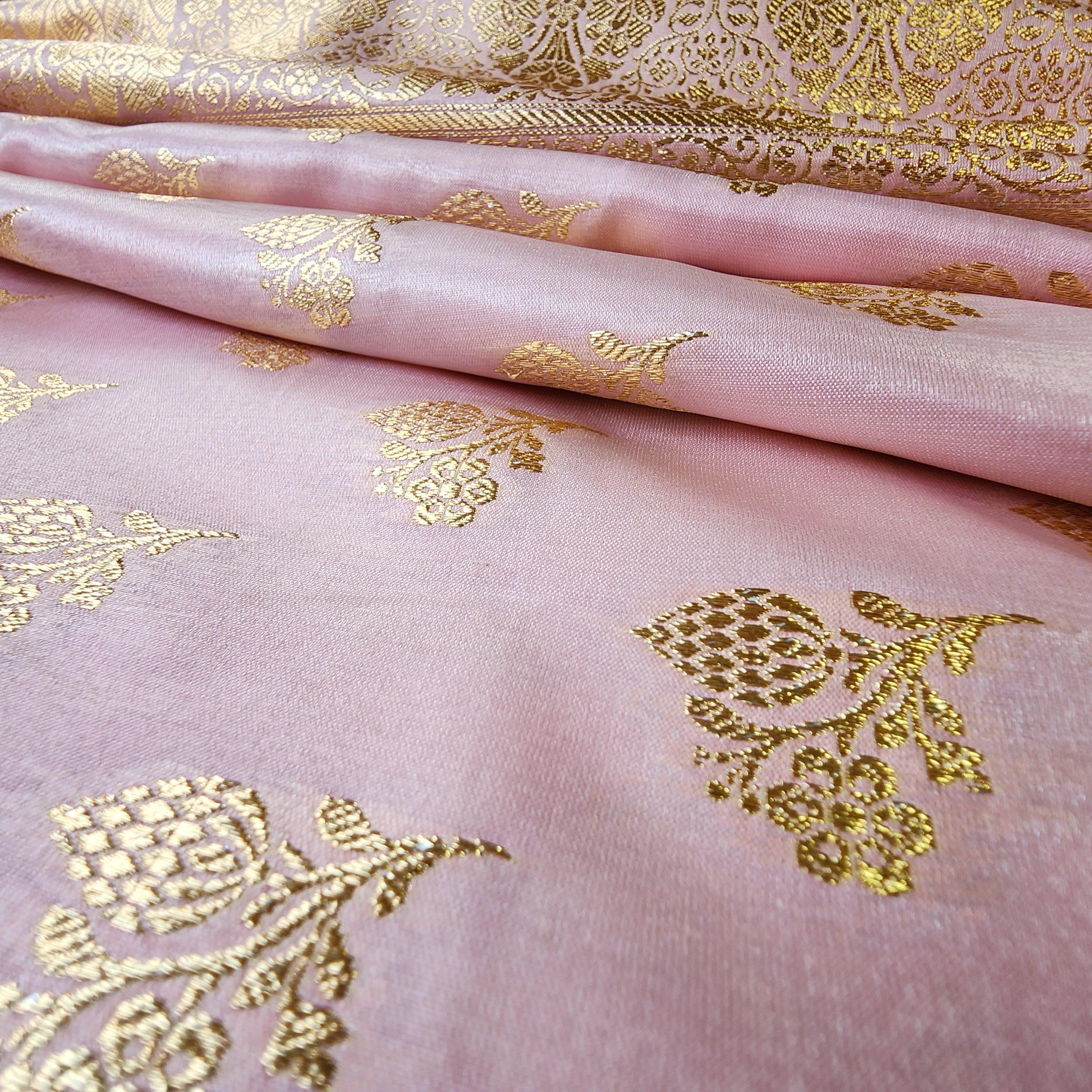 Rich Baby Pink Banarasi Silk Saree with Gold Zari Weaving