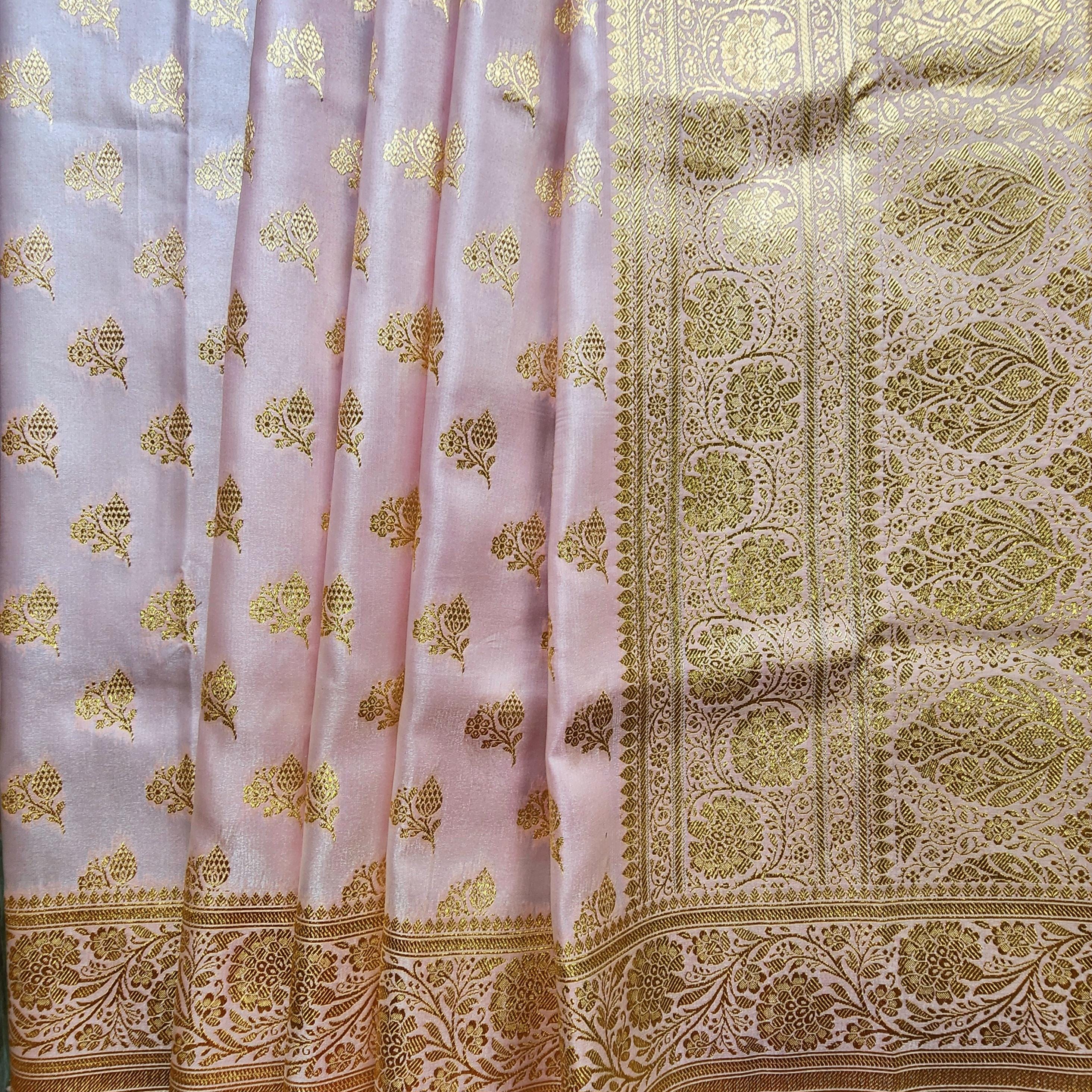 Rich Baby Pink Banarasi Silk Saree with Gold Zari Weaving