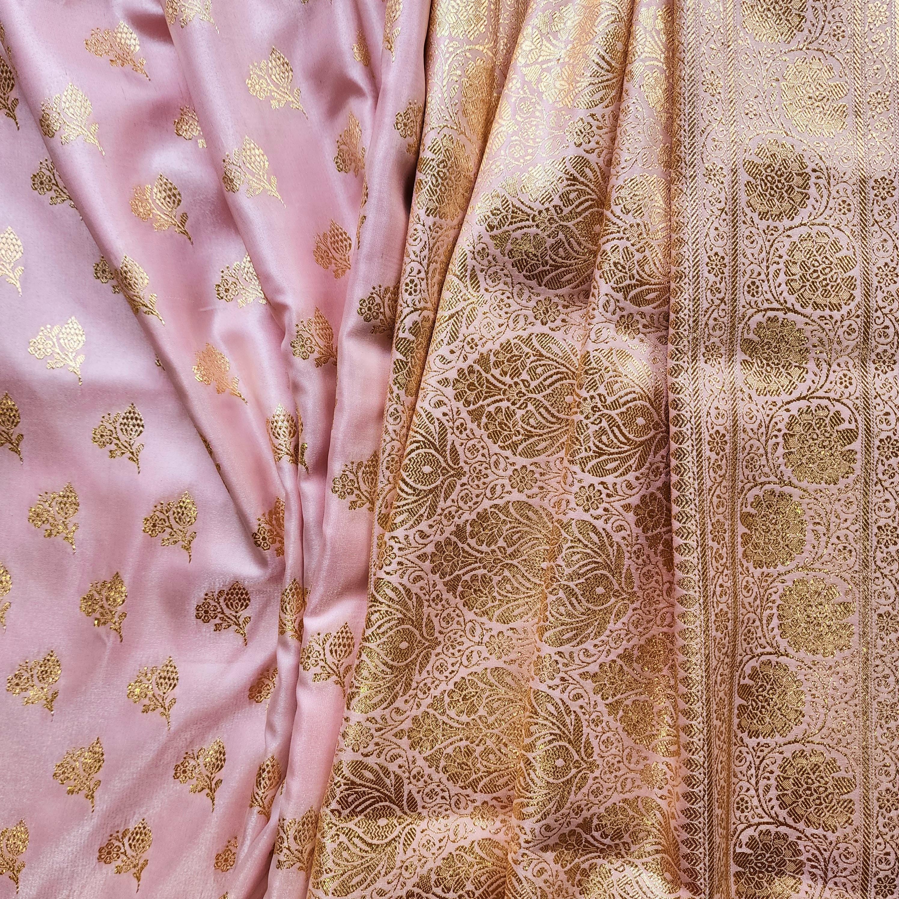 Rich Baby Pink Banarasi Silk Saree with Gold Zari Weaving