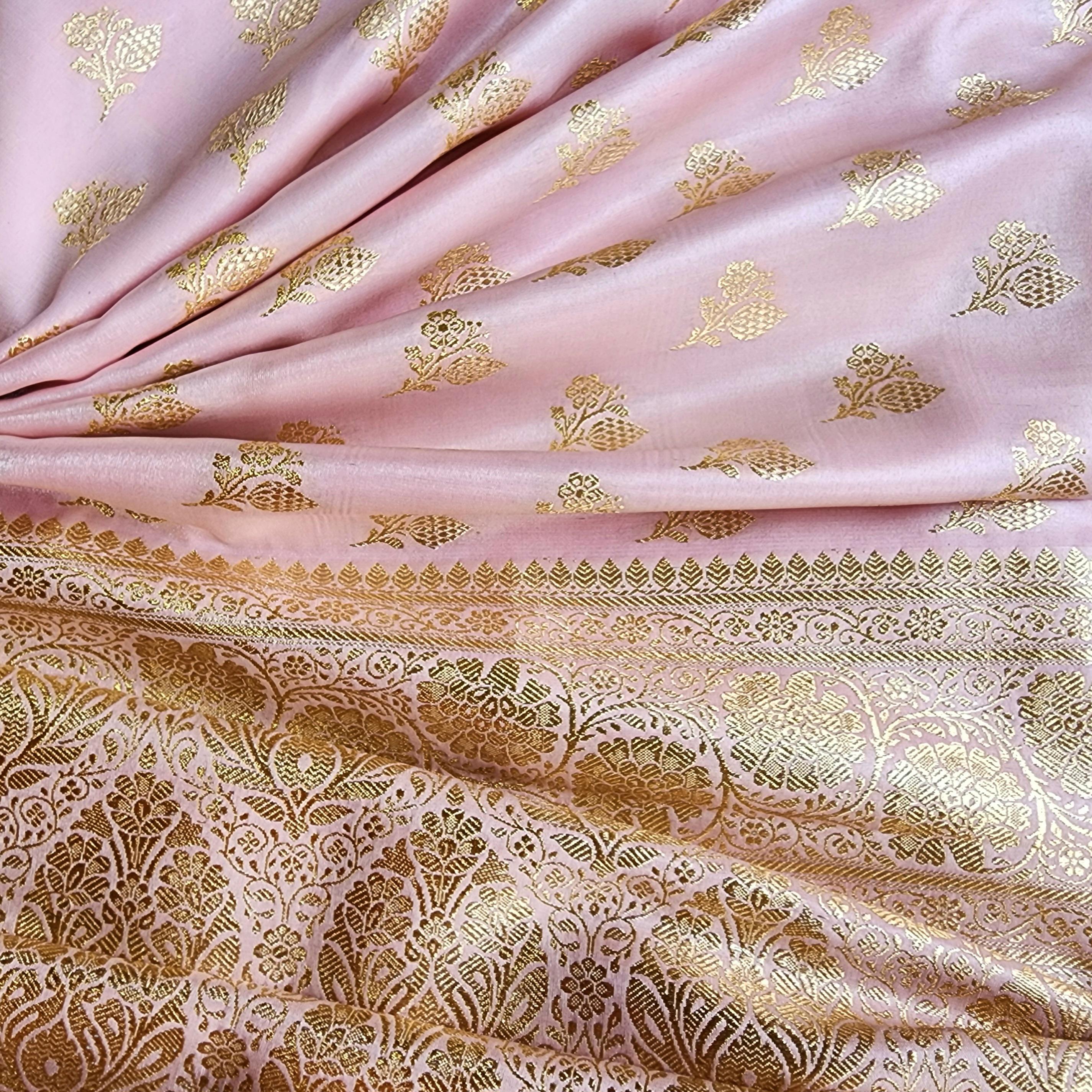 Rich Baby Pink Banarasi Silk Saree with Gold Zari Weaving